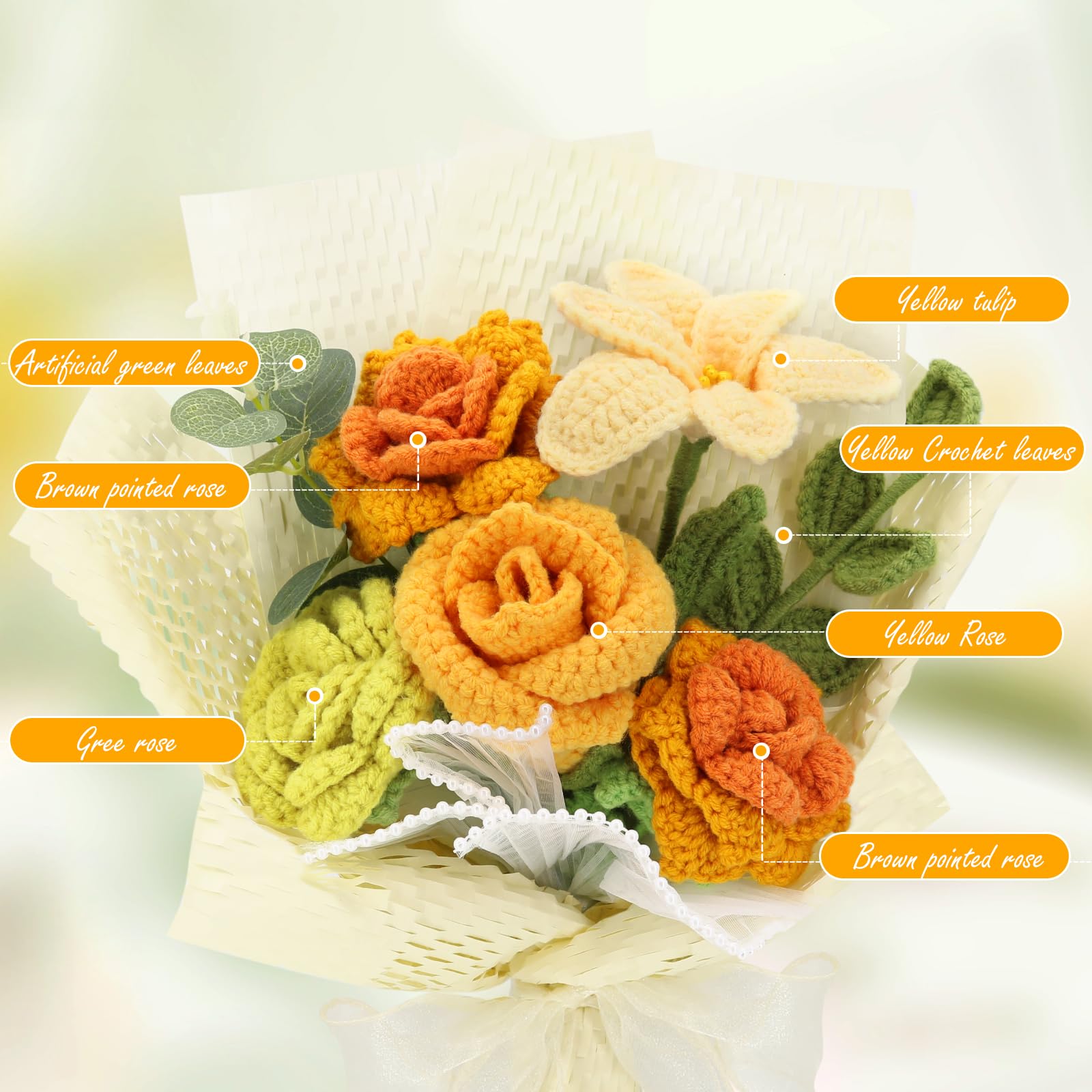 Marvogo Handmade Crochet Sunflowers Rose Daisy as a Gift for Lover, Family,Friends. Crochet Bouquet, Crocheted Yarn Flowers, Art