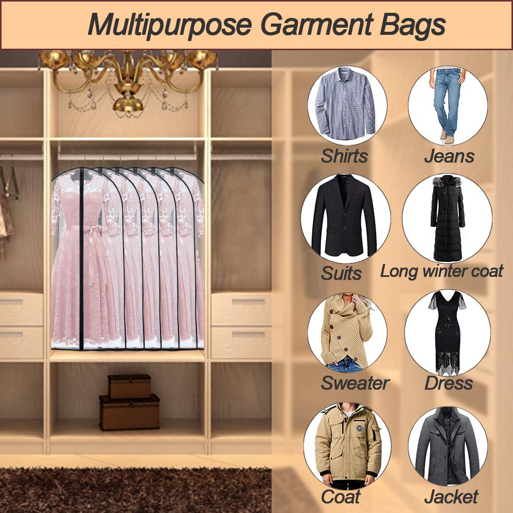 Garment Bags Cover for Storage 24'' x 60 '' (Set of 6) Foldable Washable Dress Bags for Long Dress Dance Costumes Suits Gowns Coats [Upgraded Version]