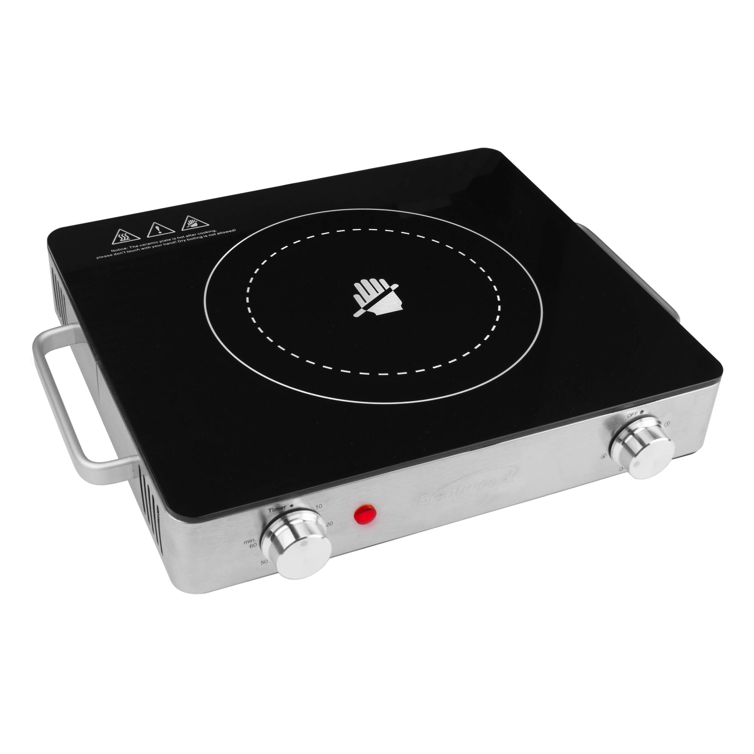 Brentwood Select TS381 1200w Single Infrared Electric Countertop Burner with Timer, Stainless Steel