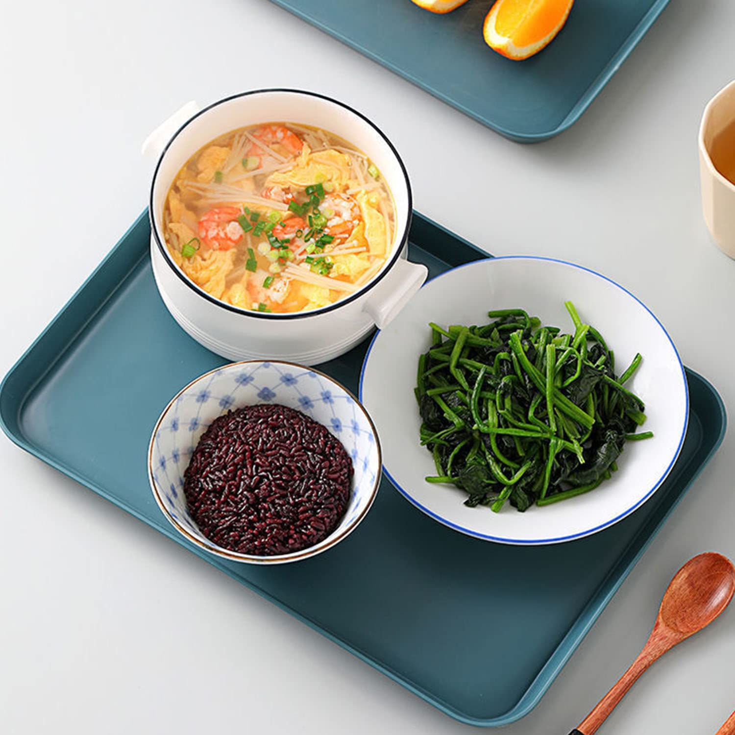 6 Pack 8 X 12 Inch Plastic Trays, Cute Small Pink Grey Blue Trays With 2   Wall, Decorative Food Serving Tray, Rectangular Flat