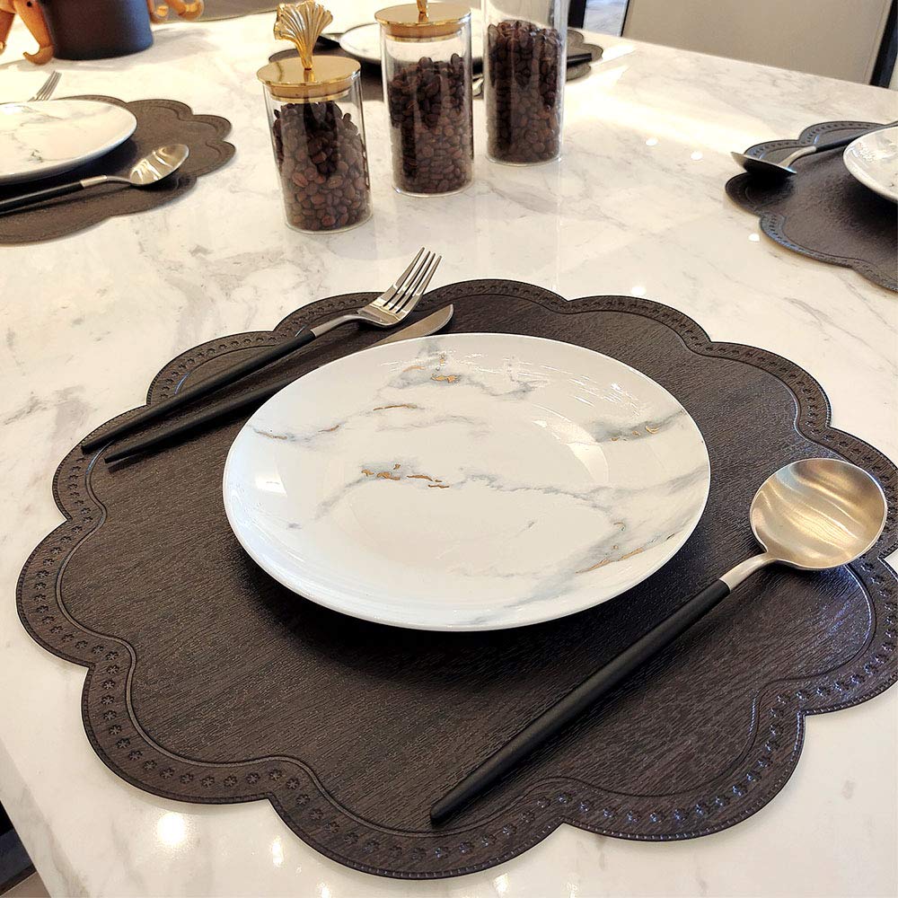 Kreatur Round Waterproof Placemats For Dining Table Set Of 6,Modern Pu Washable Table Mats Non-Slip Easy To Clean For Home Kitch