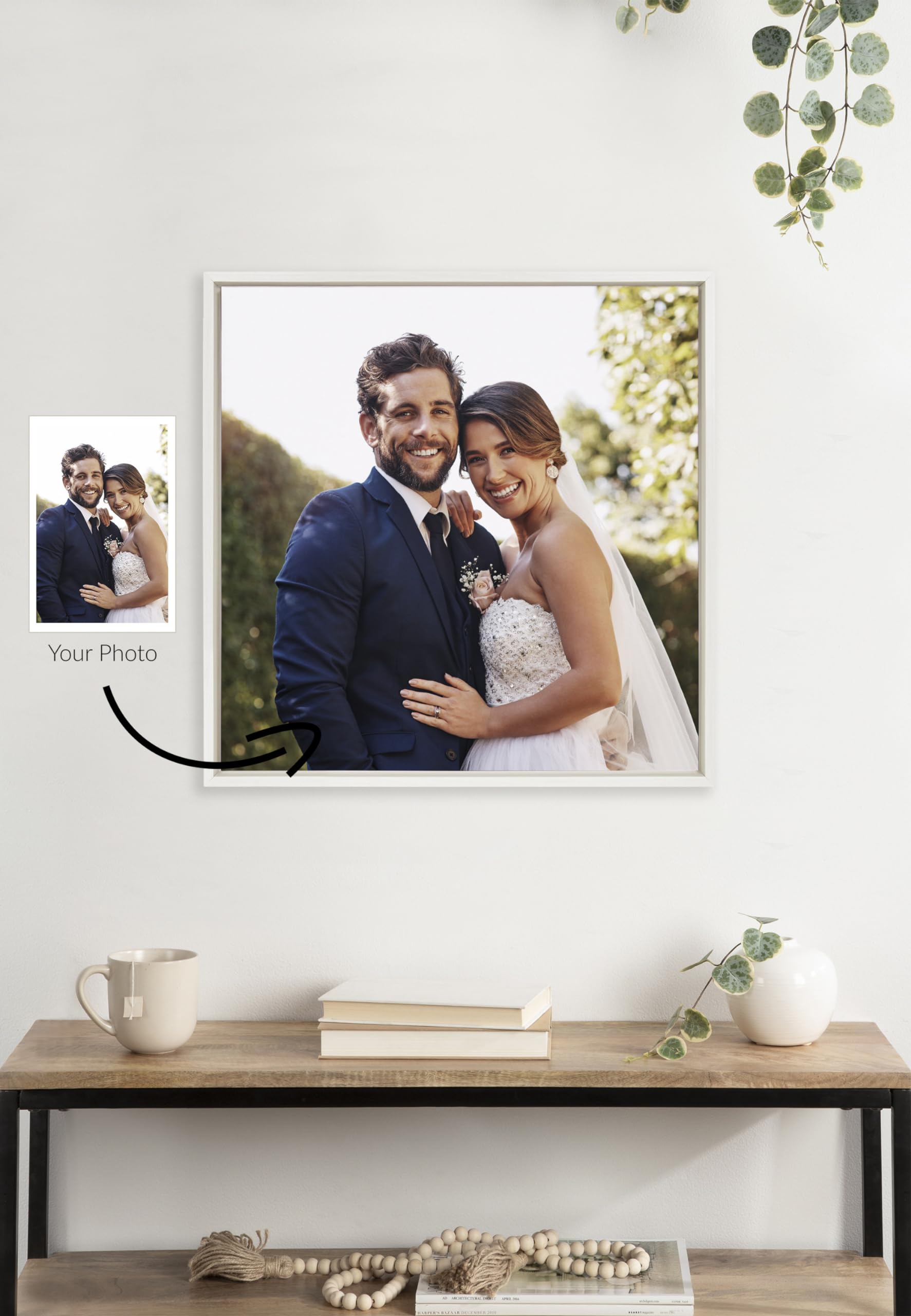 Kate And Laurel Sylvie Square Custom Printed Framed Canvas Wall Art, 22X22 White, Personal Canvas Print With Your Photos For Liv