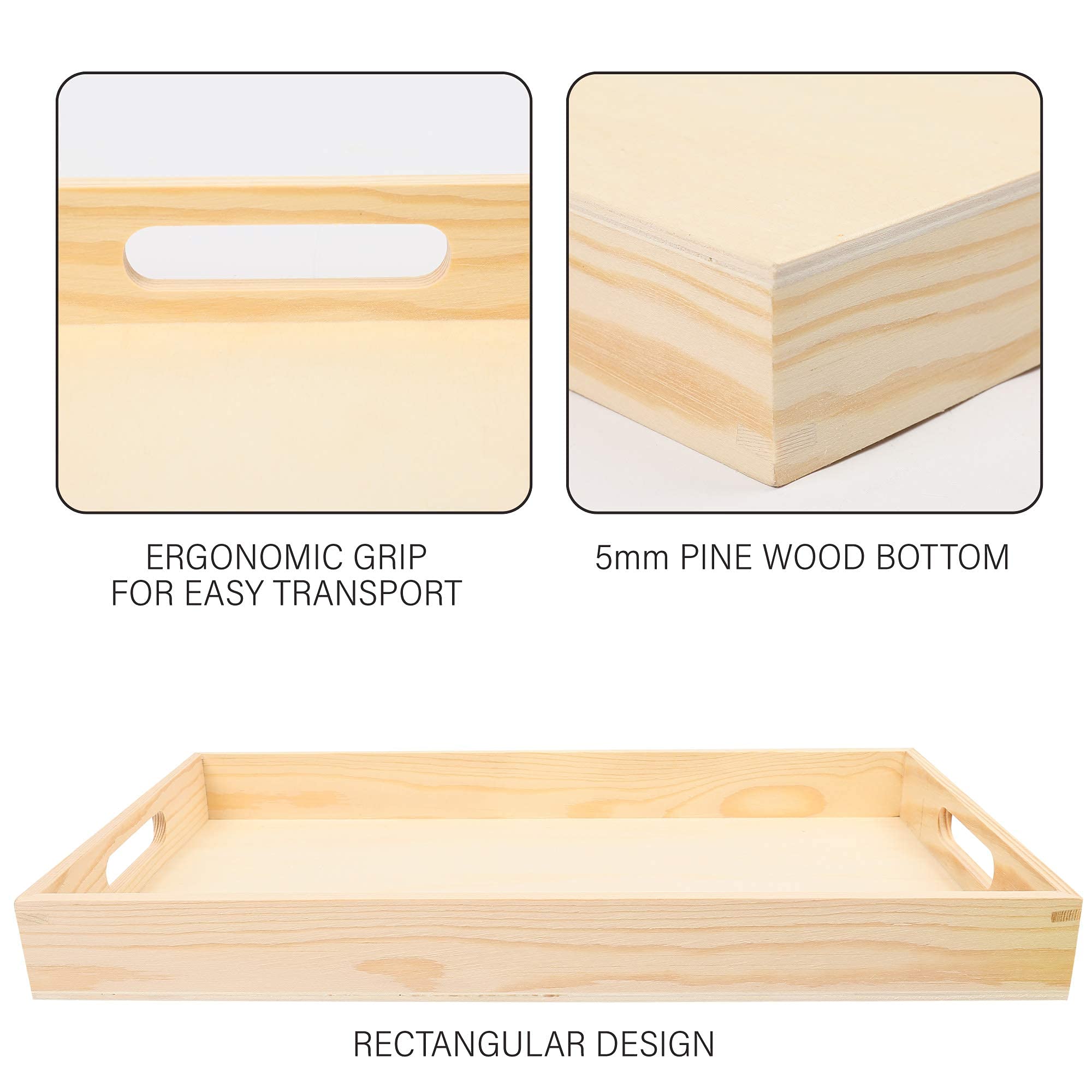 Lotfancy Wooden Nested Serving Trays, Set Of 5, Unfinished Natural Wood Trays With Handles, For Craft And Decor, Food Organizer