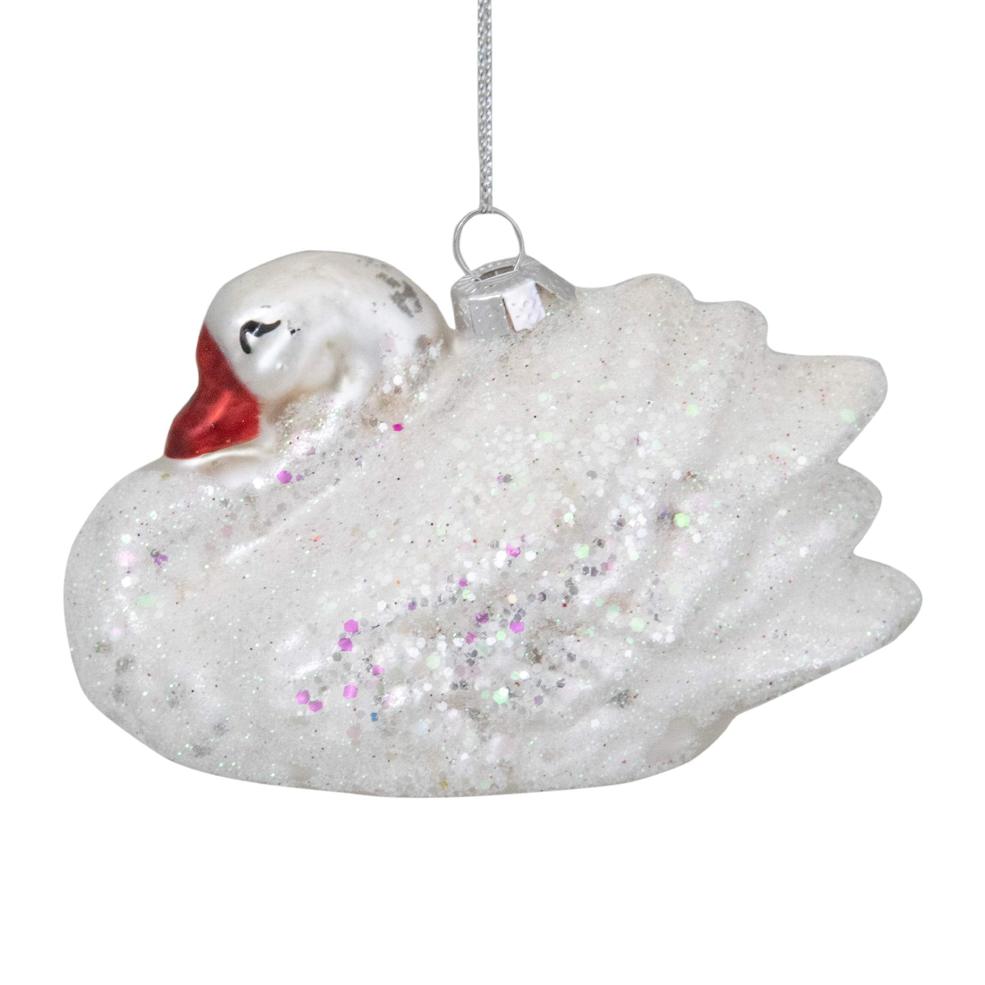 3.75 White Iridescent Glass Swan Christmas Ornament