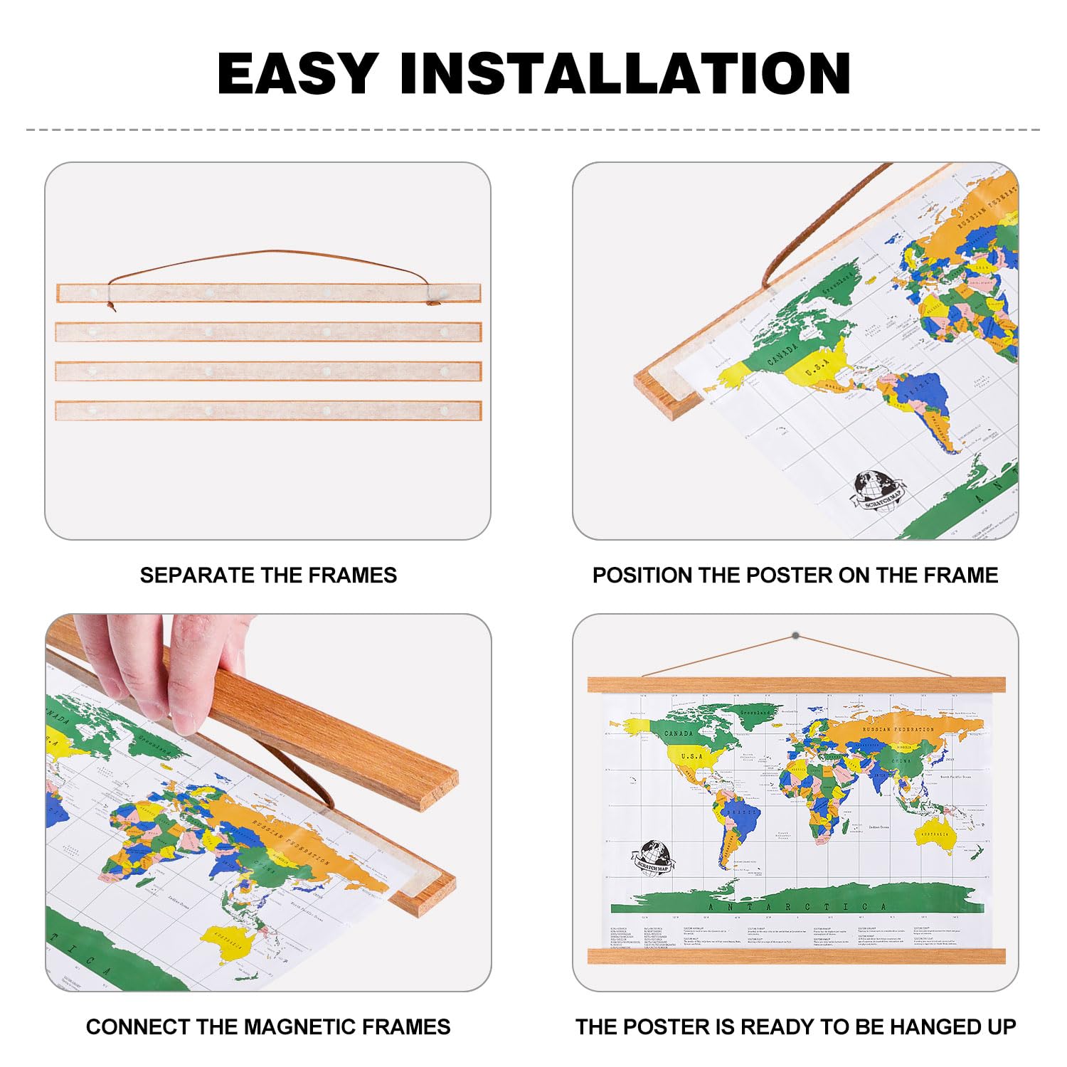 Benjia 24X36 24X18 Poster Frame, Light Wood Wooden Magnetic Poster Hangers Frames For Photo Picutre Canvas Artwork Art Print Wal