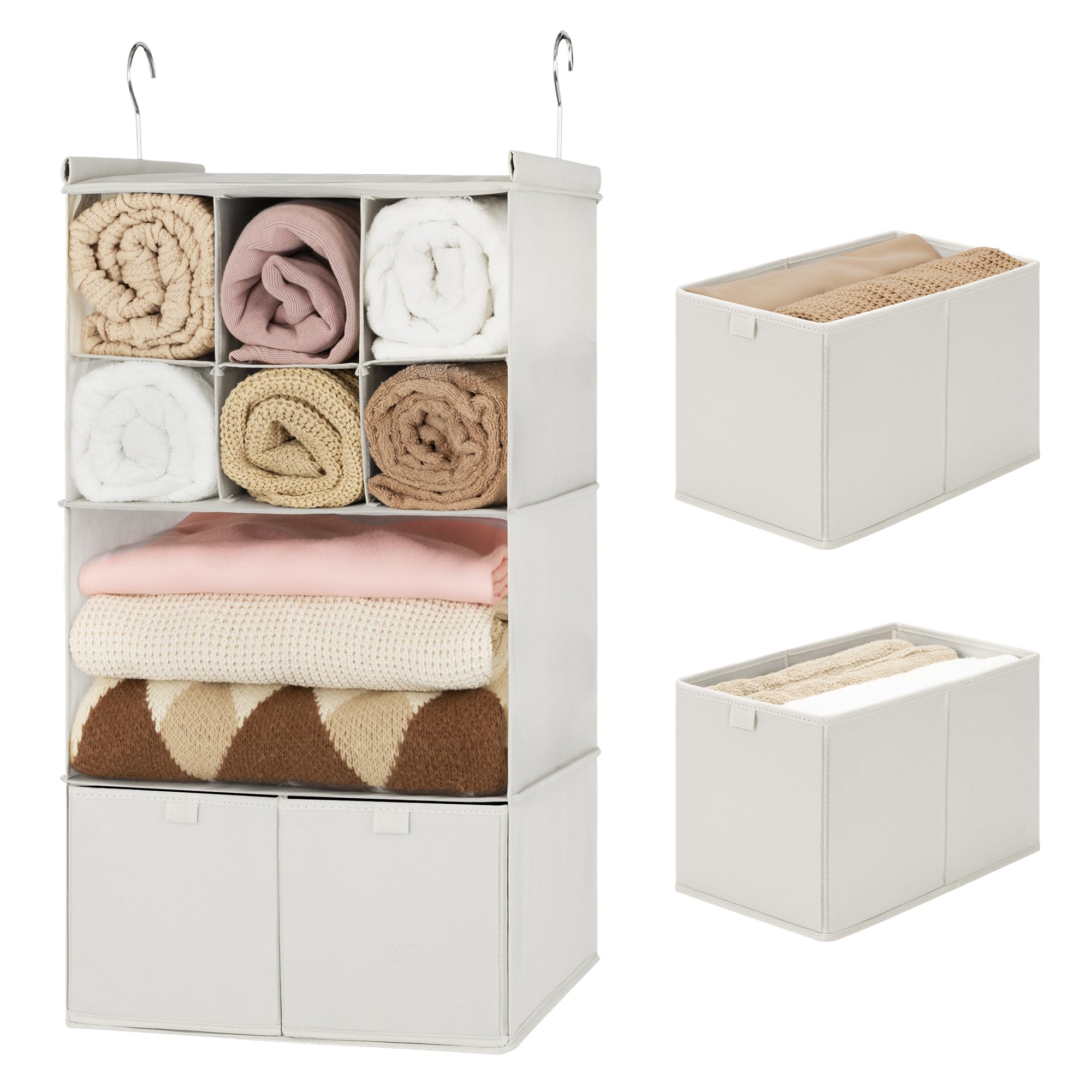 Granny Says Hanging Closet Organizer With Drawers, 4 Shelf Dividers Closet Hanging Organizer, Foldable Hanging Shelves For Cloth