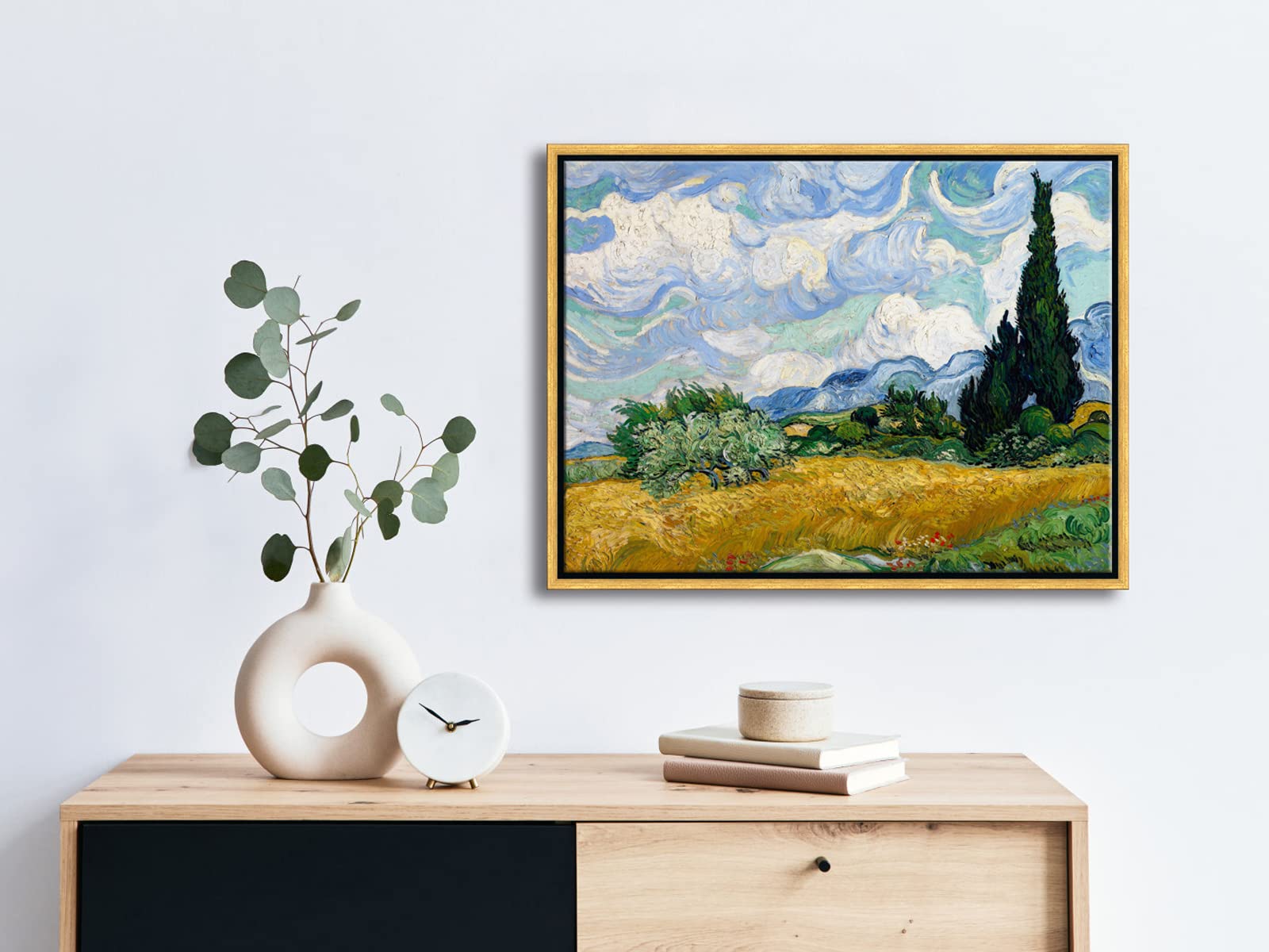 Wieco Art Framed Wall Art Of Wheat Field With Cypresses By Vincent Van Gogh Paintings Reproduction Abstract Canvas Prints For Ho