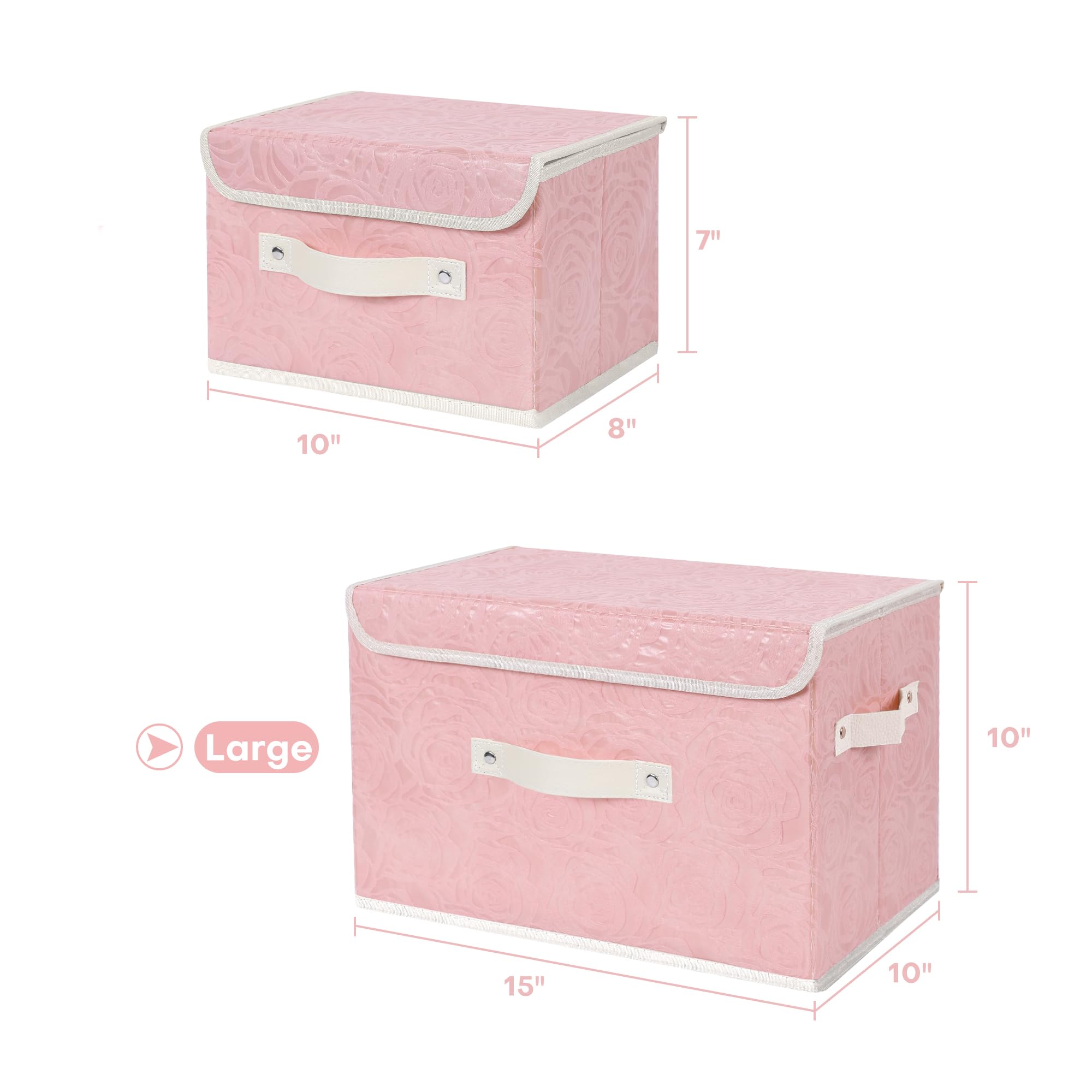 Anminy Fabric Storage Bin With Lid Rose Print Storage Box Basket With Pu Leather Handles Washable Pp Plastic Board Decorative Fo