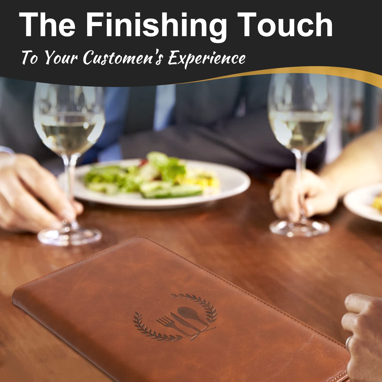CoBak Restaurant Check Presenters  Guest Check Card Holder with Fork&Spoon Imprint  Restaurant Bill Holder  Check Presenters for Restaurants  Servers  Bars  Hotels  Waiter  Waitress - Brown 20 Pack