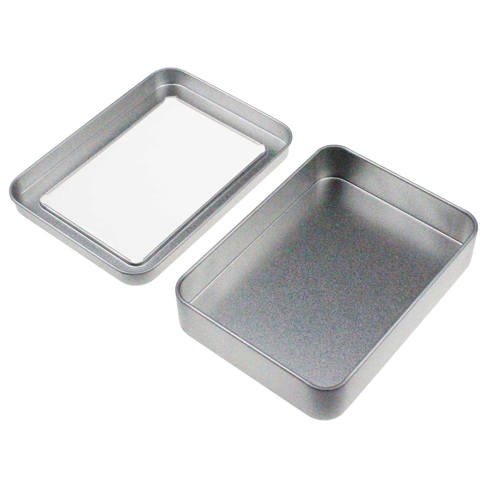 Goodma 12 Pieces Rectangular Empty Metal Tins Home Storage Containers Organizer Mini Box With Clear Window Lid, 4.5 X 3.35 X 0.8