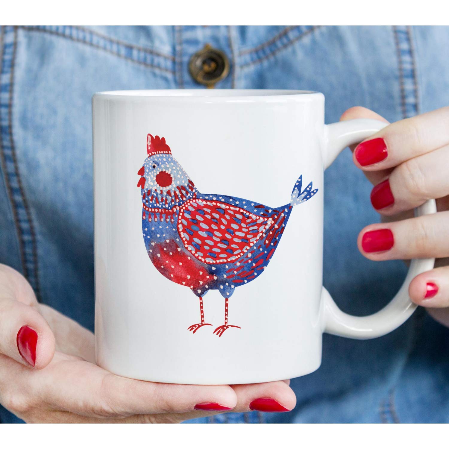 Farmhouse Chicken Coffee Mug - Folk Art Gift For Chicken Lovers - Hen Kitchen Decor