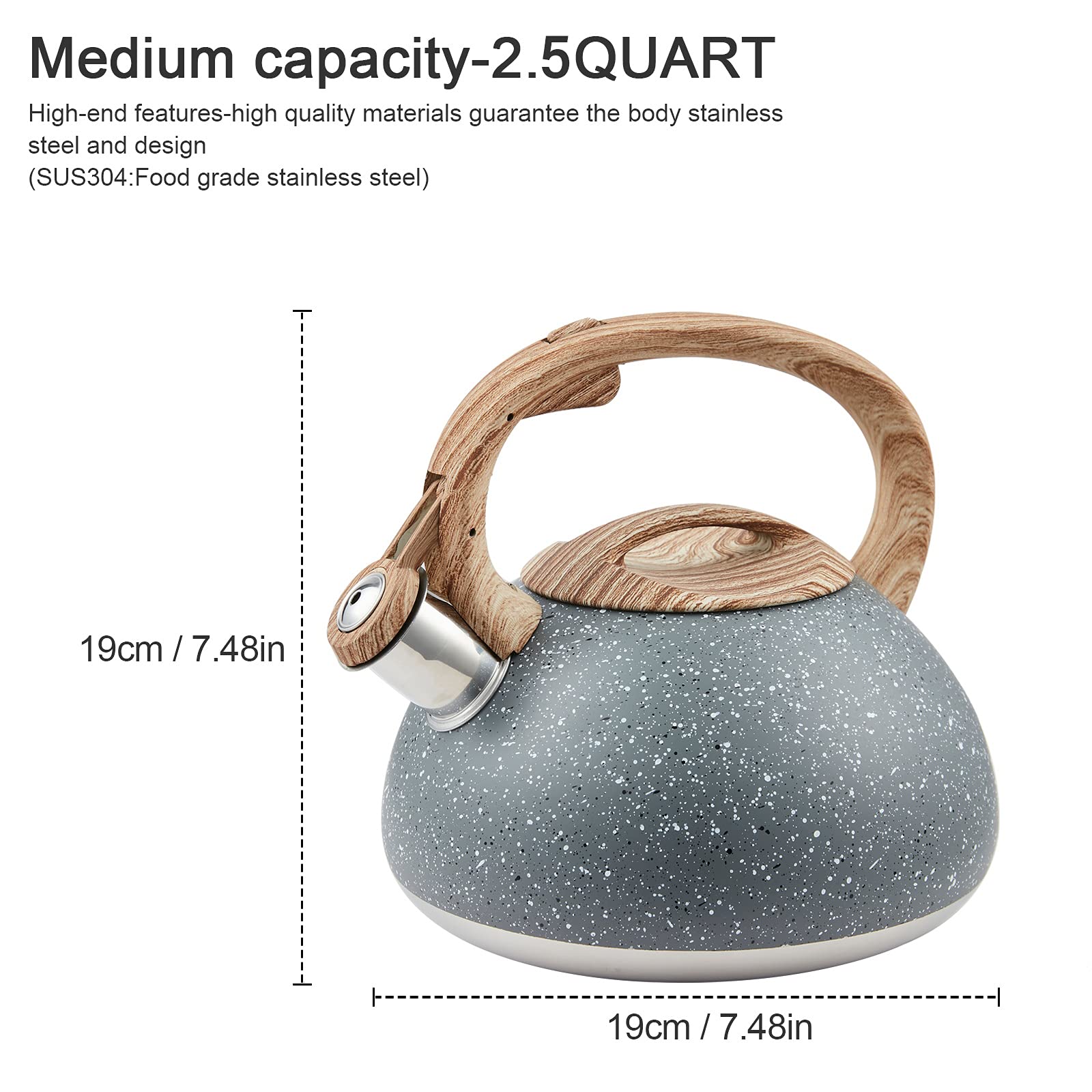 S-P Whistling Tea Kettle Stainless Steel Teapot,Teakettle For Stovetop Induction Stove Top,Fast Boiling Heat Water Tea Pot 2.2 Q