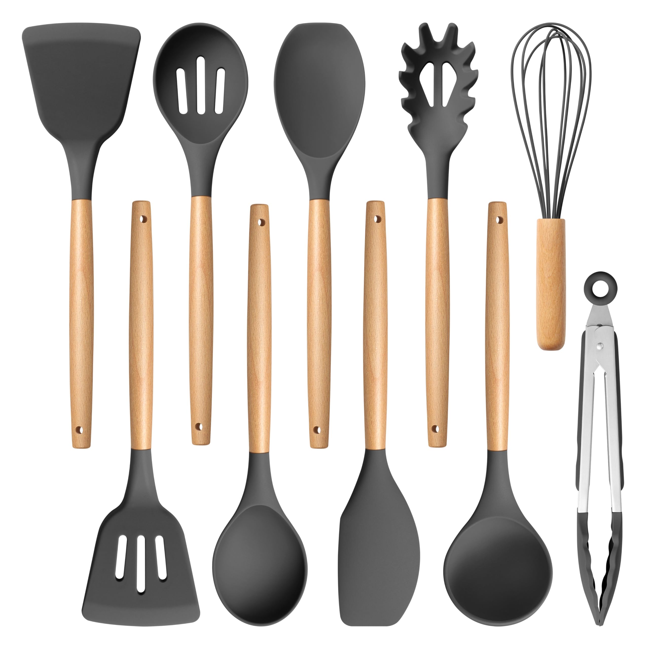Efar Silicone Cooking Utensils Set with Heat Resistant Wood Handle, 10PCS