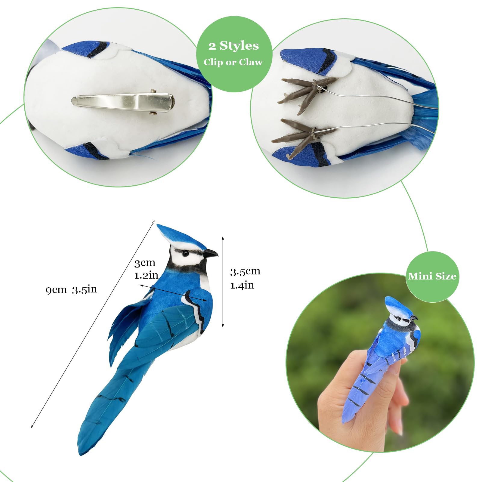 LWINGFLYER 6PCS Small Realistic Blue Jay Birds 3.5Inch Artificial Simulation Foam Feather Bird for Christmas Tree Ornaments Wrea