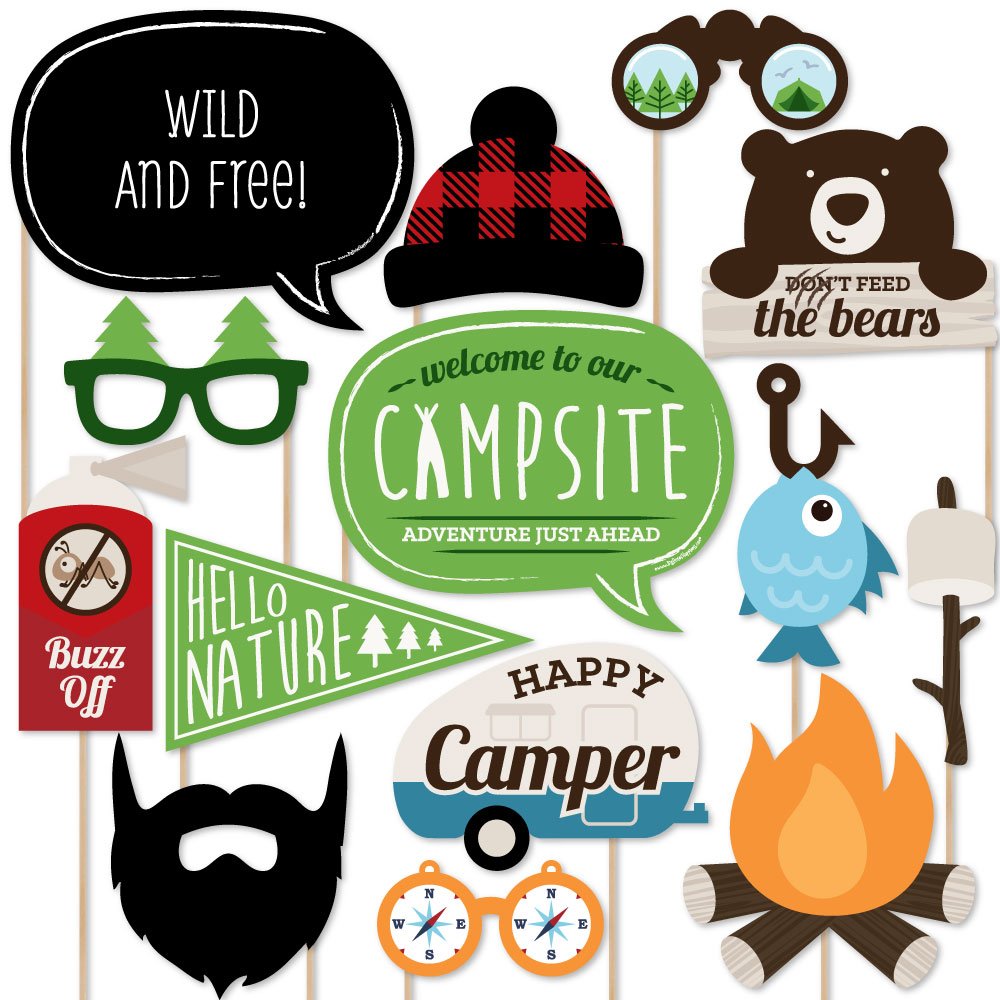 Happy Camper  Photo Booth Props Kit  20 Count