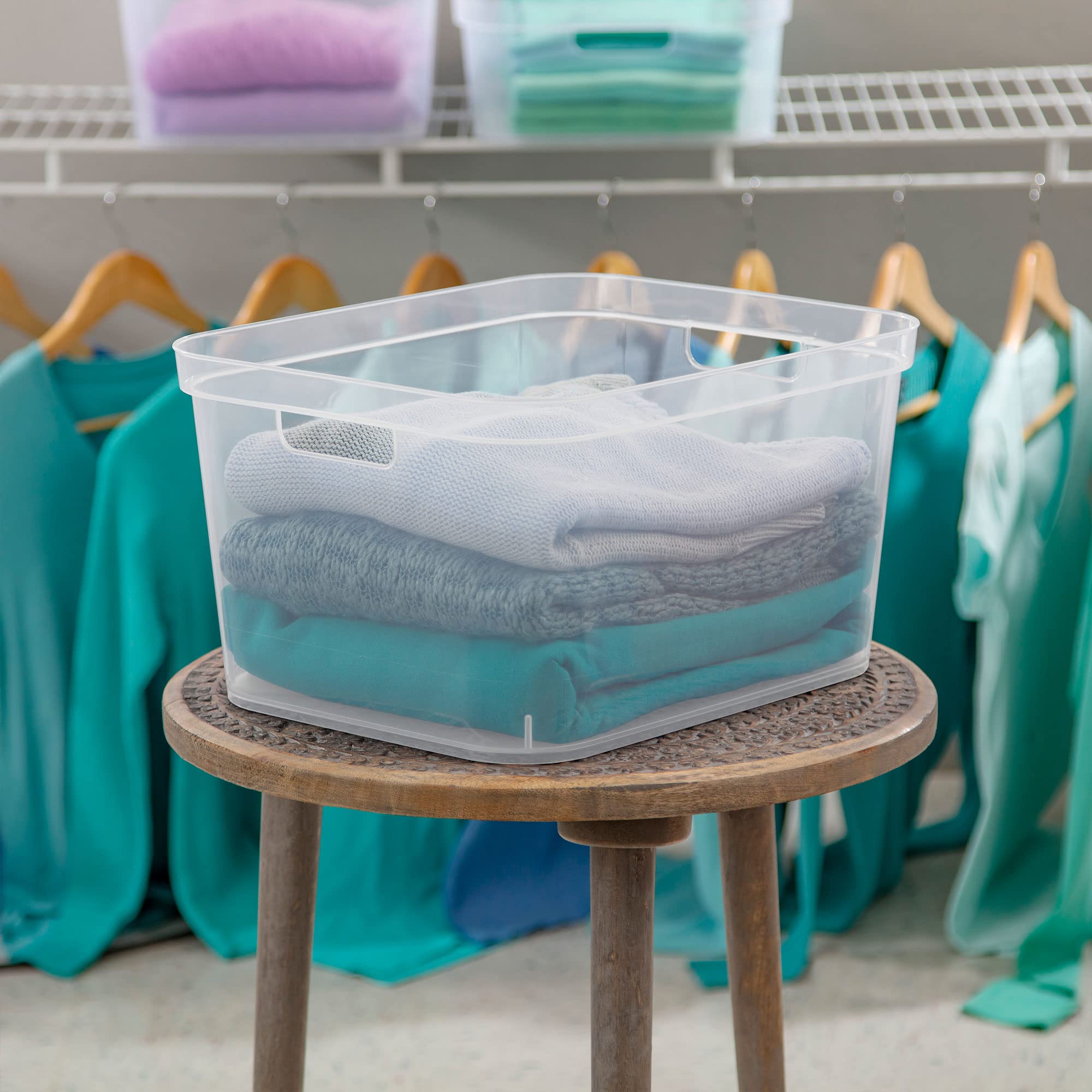 Sterilite 8.25X12.25X15 Inch Modern Polished Storage Bin W/Comfortable Carry Through Handles & Banded Rim For Household Organiza