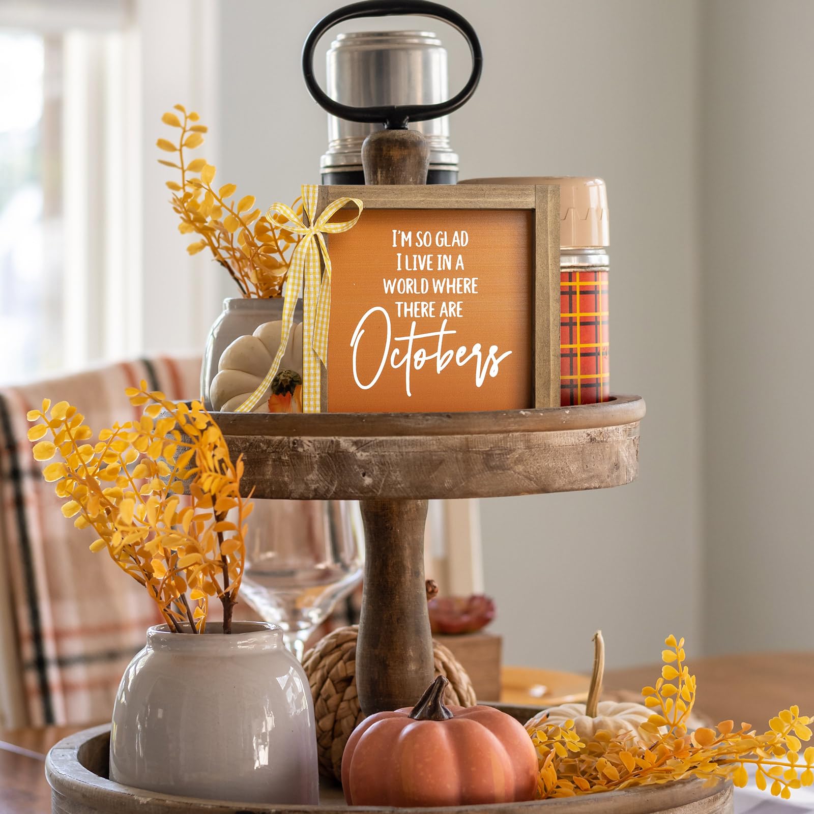 flangairy Fall Wooden Sign, Fall Decorations for Home, Indoor October Autumn Centerpieces for Tables Wall Shelf Desk Fireplace M