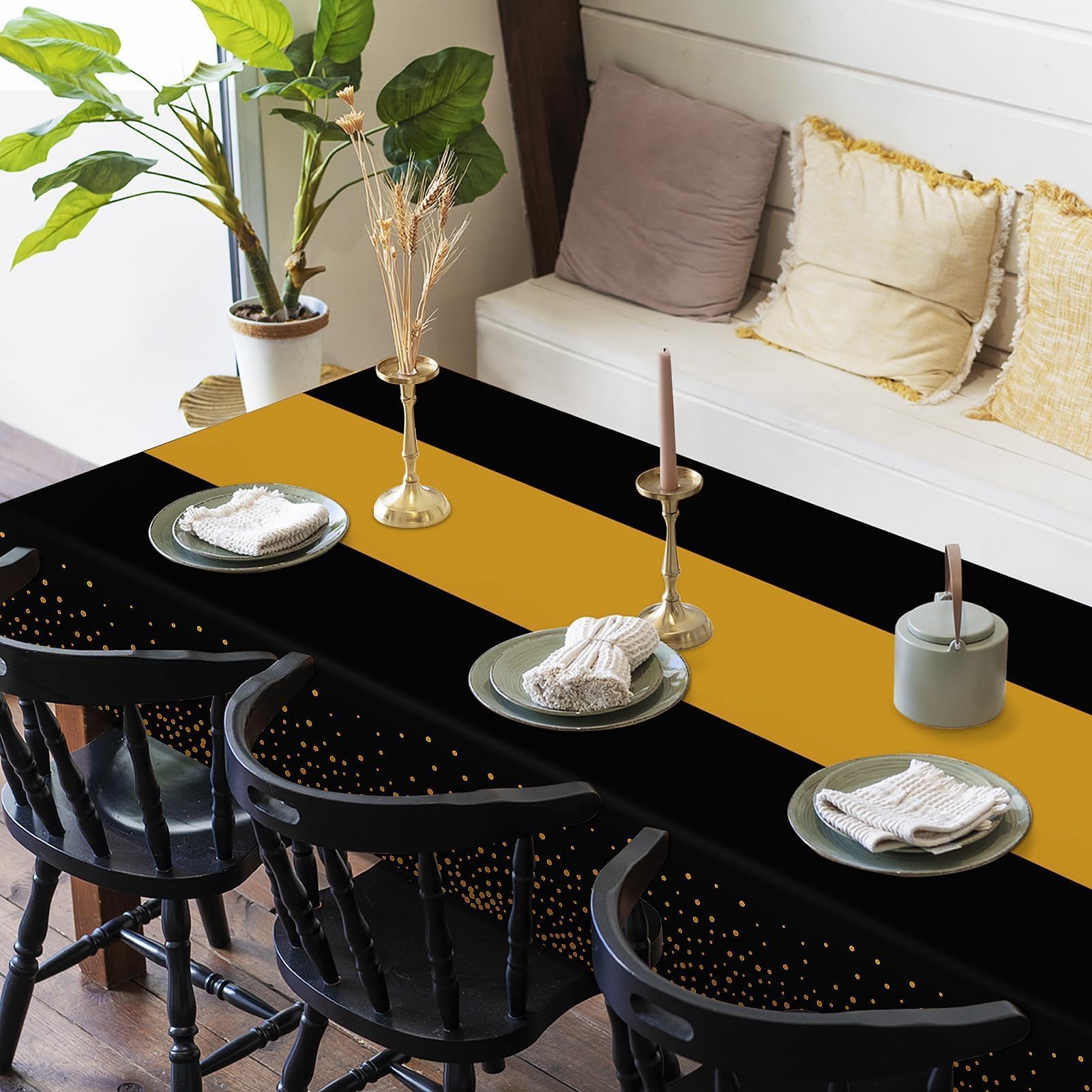 3 Pack New Years Tablecloth,Black And Gold Tablecloths For Rectangle Tables,New Years Decorations,54'' X 108'' Disposable Plasti
