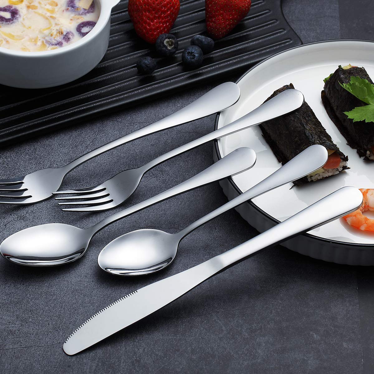 Flatware Set 20 Pieces, Kyraton Stainless Steel Silverware Set, Strong Anti Rust, Stainless Steel Cutlery Set, Utensils Set Serv