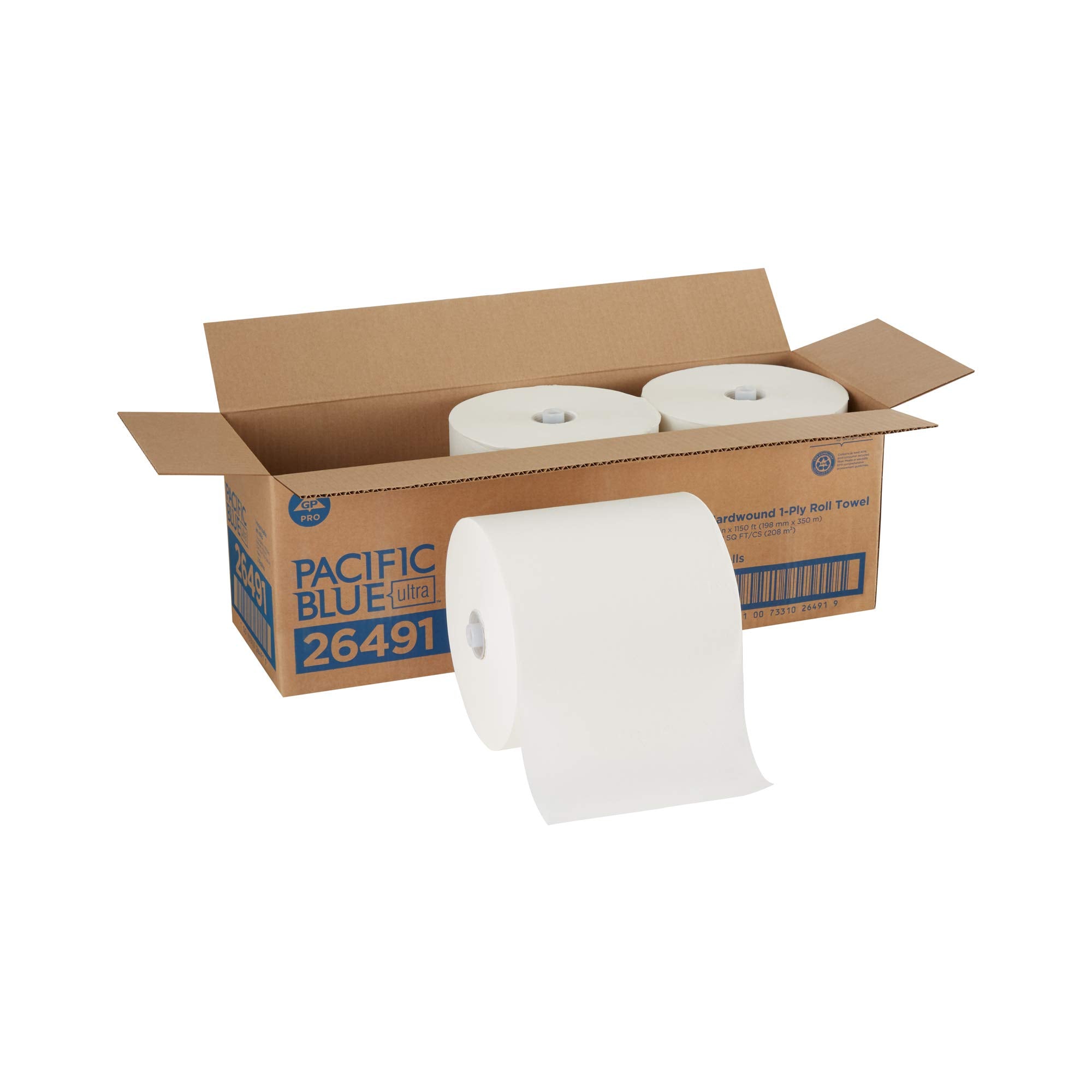 Pacific Blue Ultra 8'' High-Capacity Recycled Paper Towel Rolls By Gp Pro (Georgia-Pacific), White, 26491, 1,150 Linear Feet Per