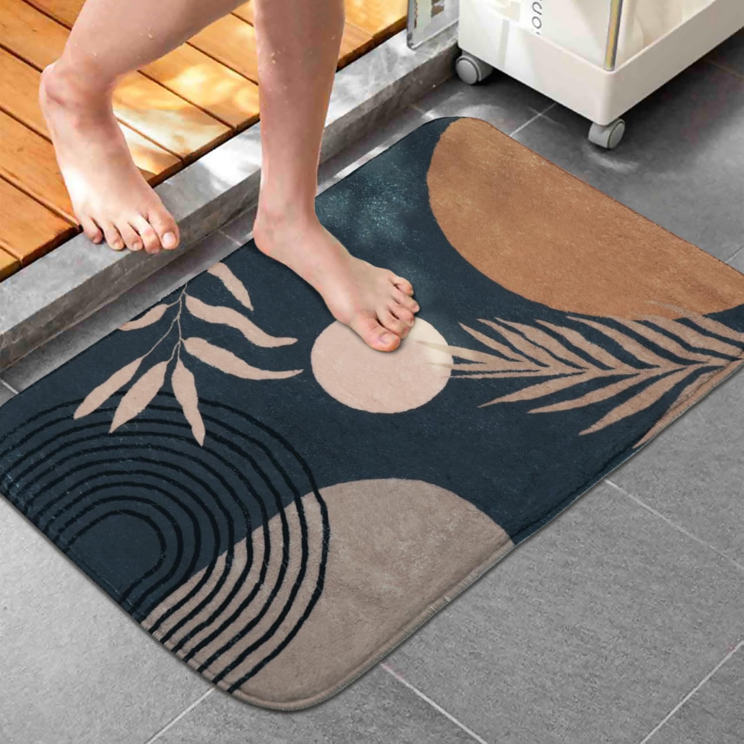 Bathroom Rugs Non-Slip Boho Bath Mat, Small Cute Bath Mat Soft Washable Bath Rug For Bathtub Boho Decor | Black