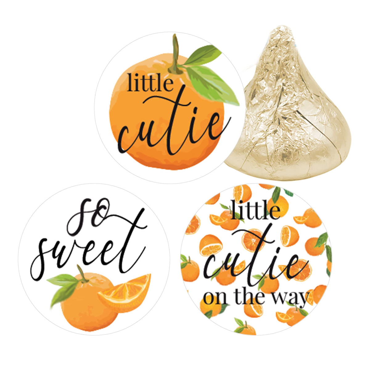 Orange Little Cutie Baby Shower Favor Stickers - 0.75 In. Chocolate Kisses Candy Labels - 180 Count