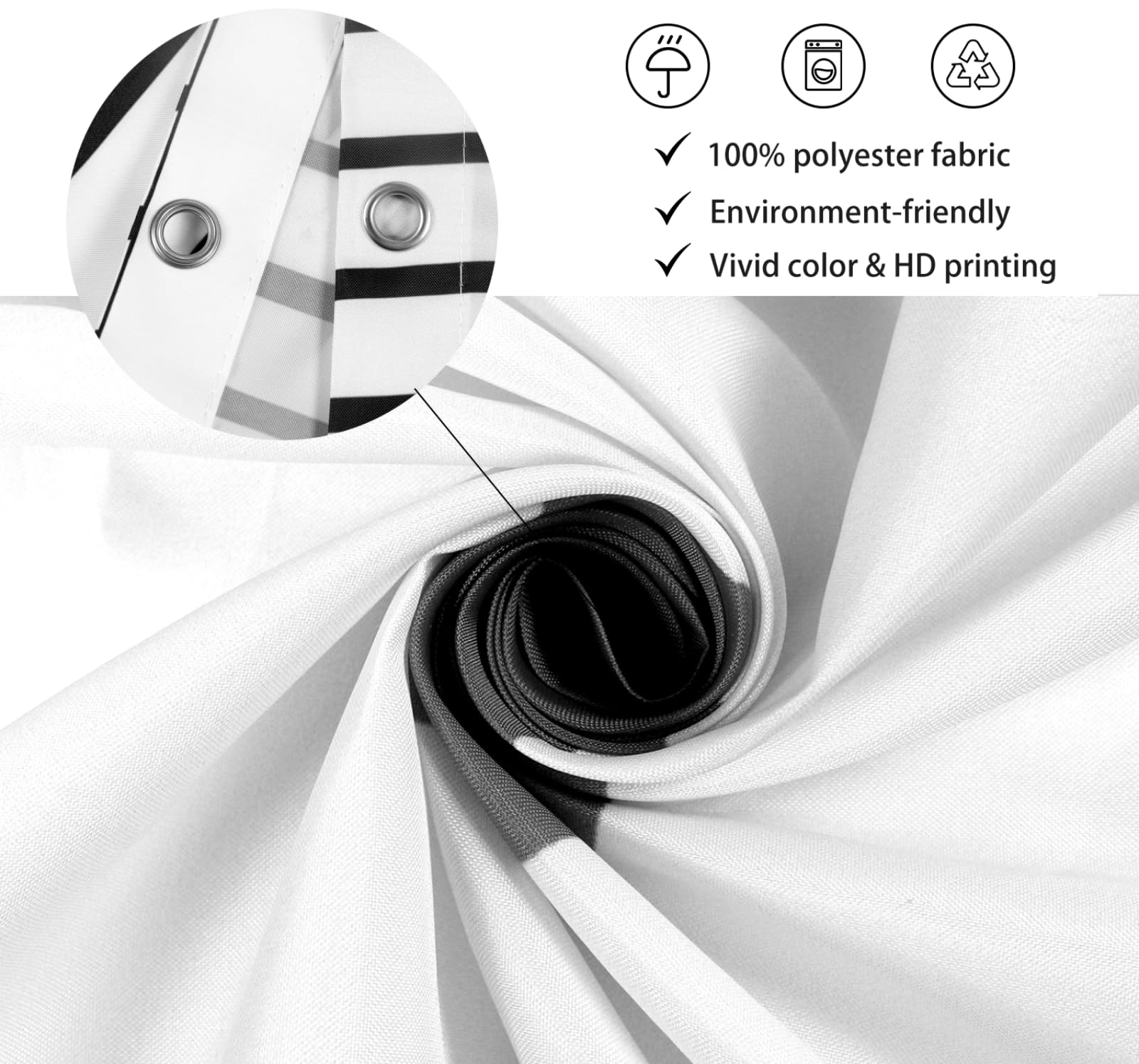 GKLEASG White and Black Shower Curtain  Boho Minimalist Mid Century Modern Arch Geometric Machine Washable Waterproof Fabric for Bathroom Bathtub Decor with Hooks 72x72