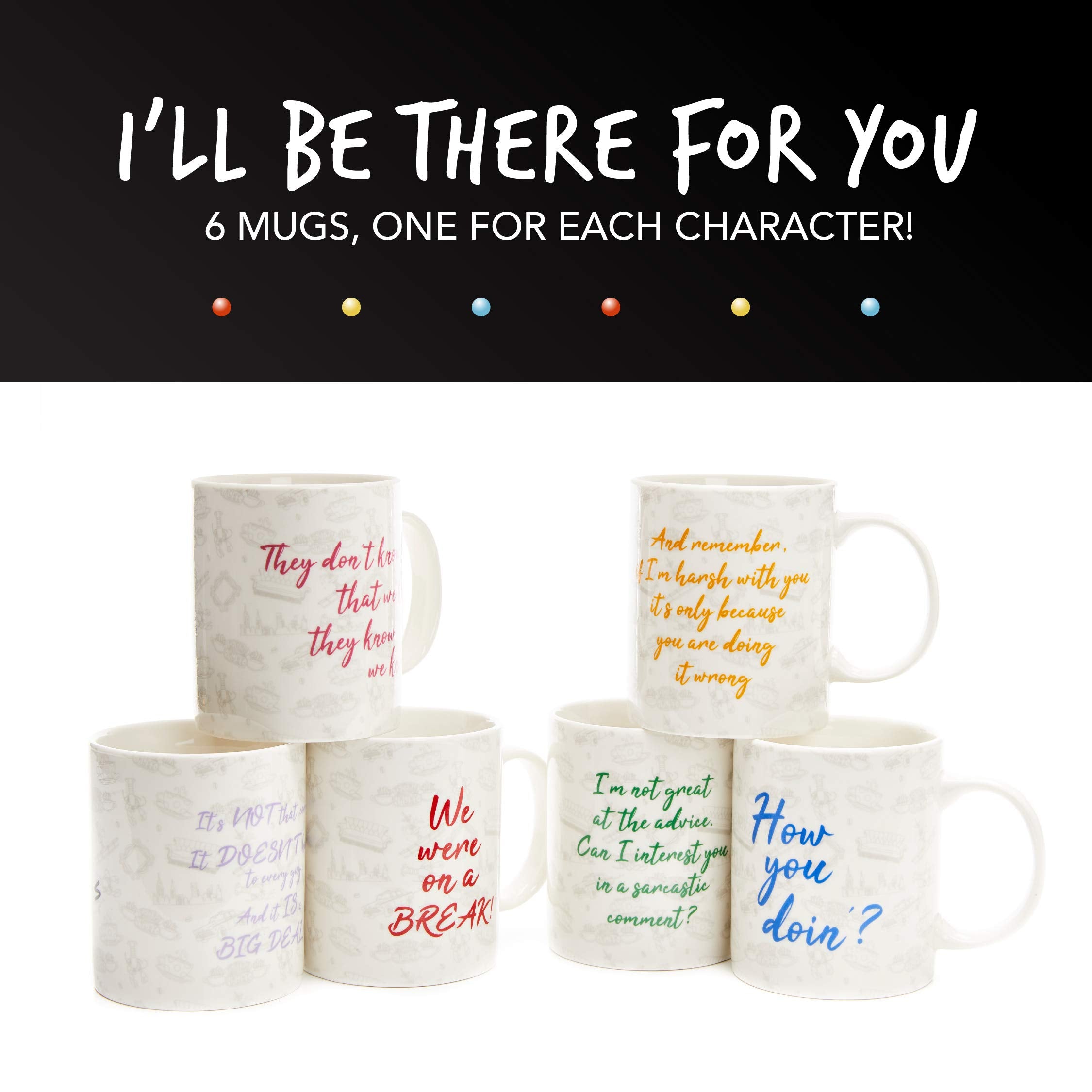 Paladone Friends Tv Show Coffee Mug Set Of 6 Friends Themed Gifts - Officially Licensed Merchandise
