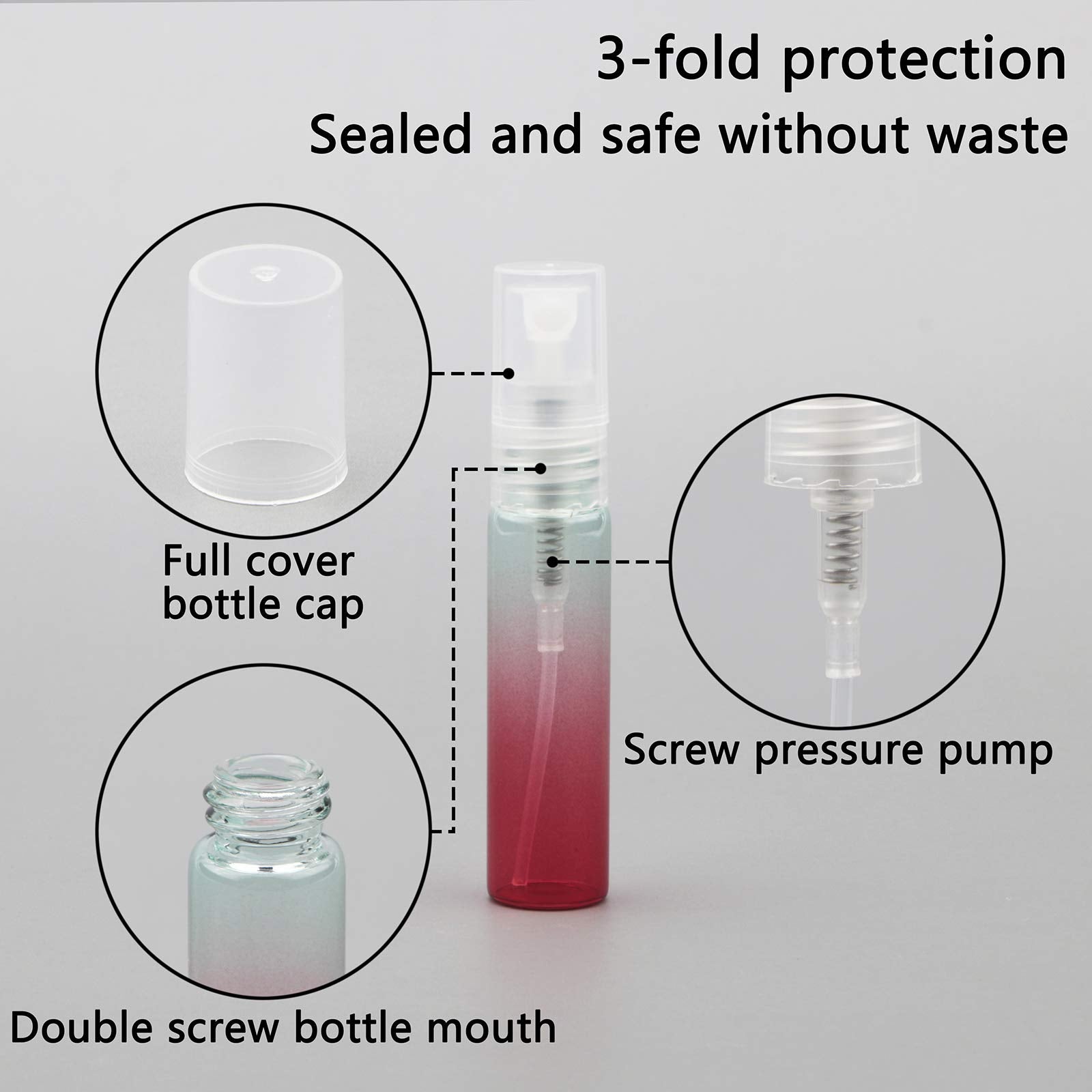 Newzoll 10Pcs Sample Spray Bottles Set, 5Ml Empty Glass Spray Bottles With Funnel, Small Fine Mist Atomizer Sprayer Vials For Es