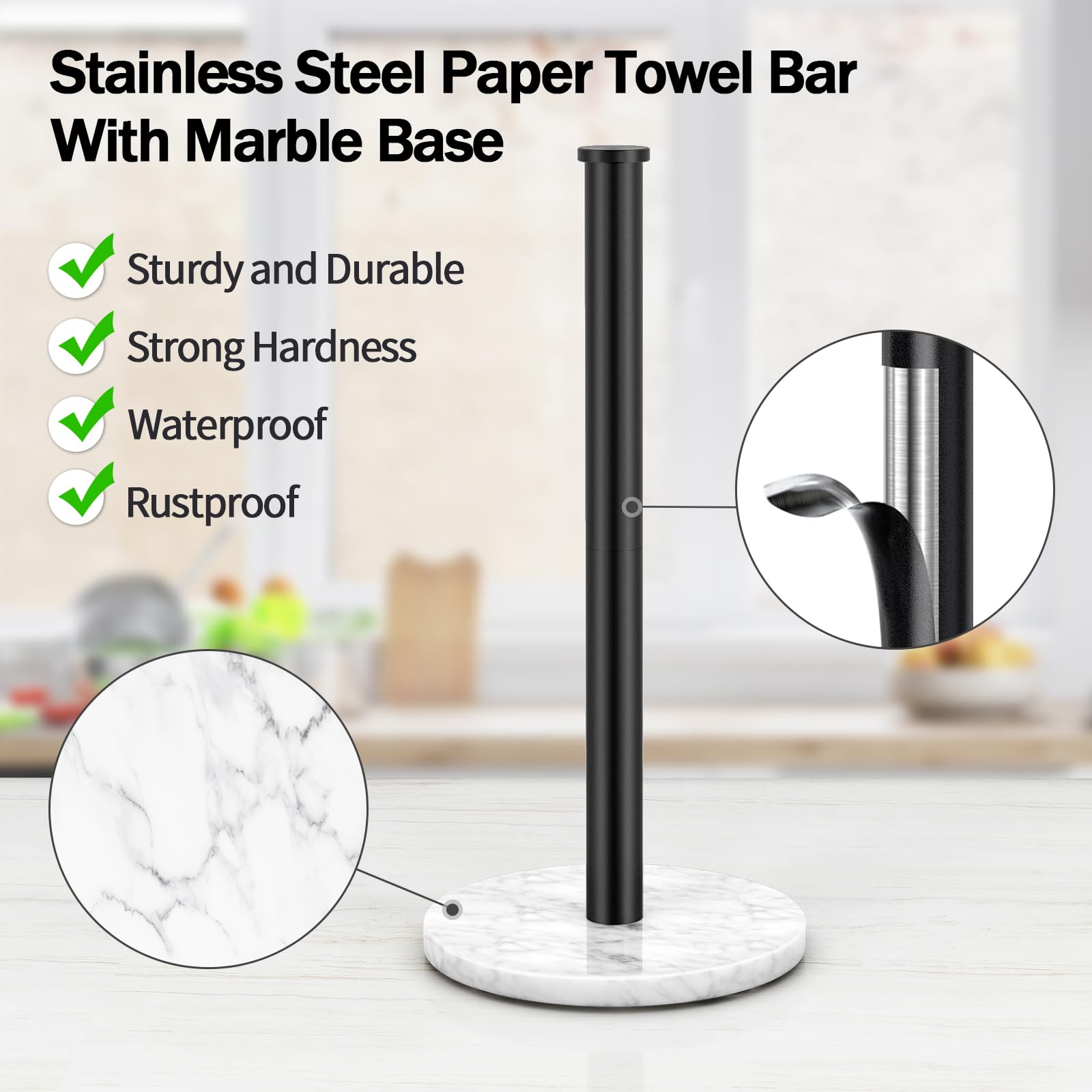 Paper Towel Holder Countertop, Jesginboo Kitchen Paper Towel Holder Stand With Natural Marble Base For Standard And Large Size R