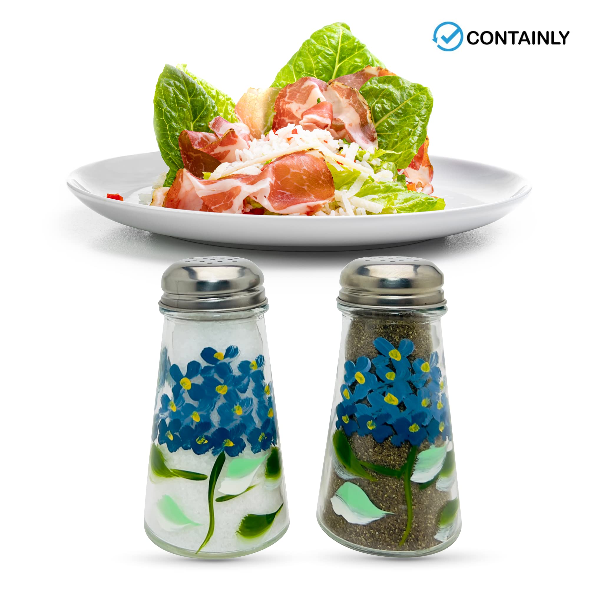 Hand Painted Tapered Blue Hydrangeas Salt And Pepper Shaker Set