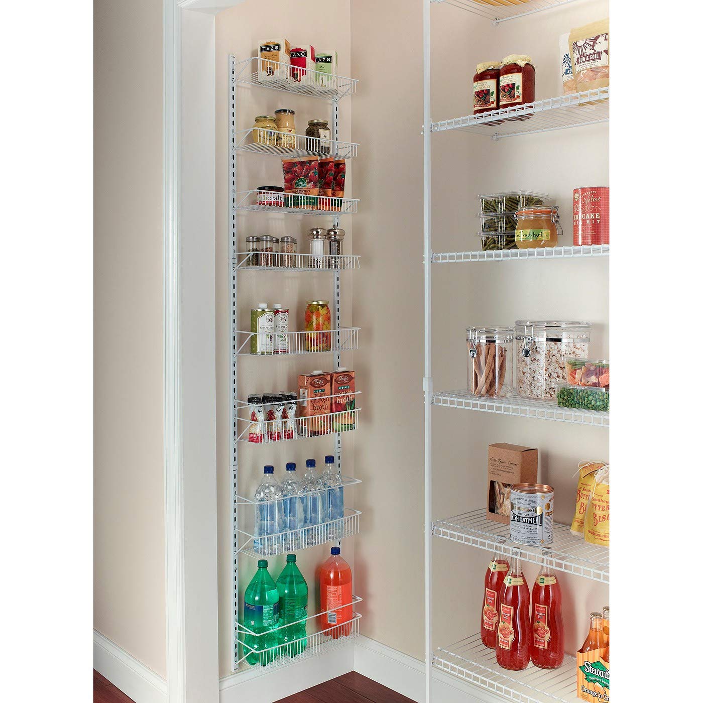 Jumbl Adjustable Wall Mounted 18 Inch Wide Hanging/Over the Door Dantry Organizer and Spice Storage Rack  White