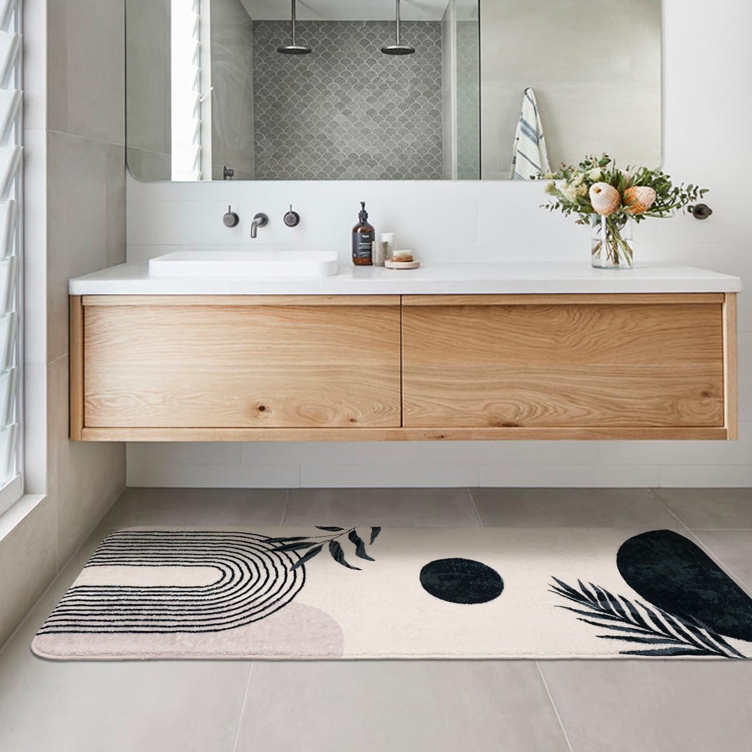 Boho Bathroom Runner Rug Non Slip, Large Long Bathroom Rug Cute Bath Mat For Bedroom Hallway Kitchen, Soft Plush Washable Shower