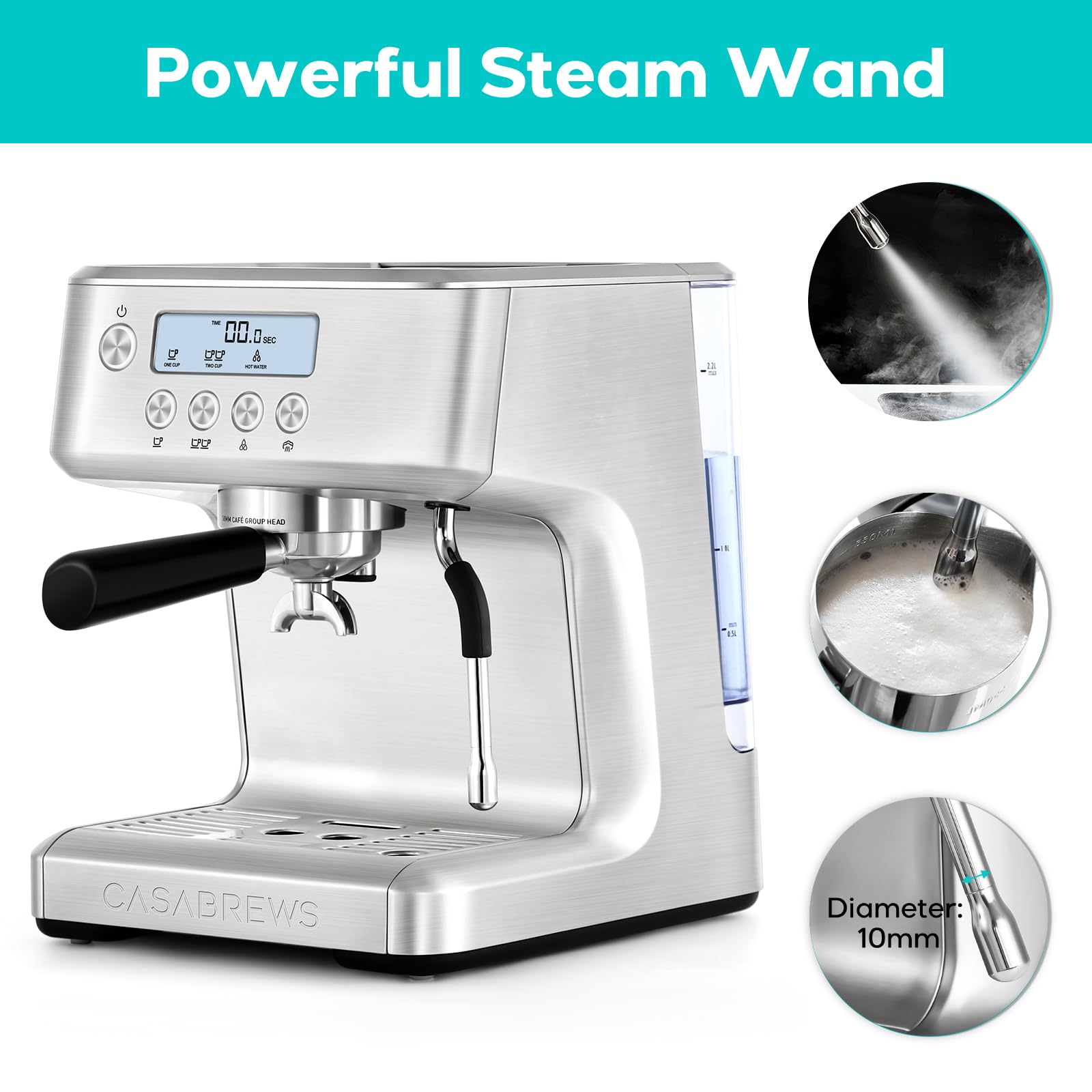 Casabrews Espresso Machine With Lcd Display, Powerful Milk Frother And Customizable Brewing Temperature, Provides Barista-Level