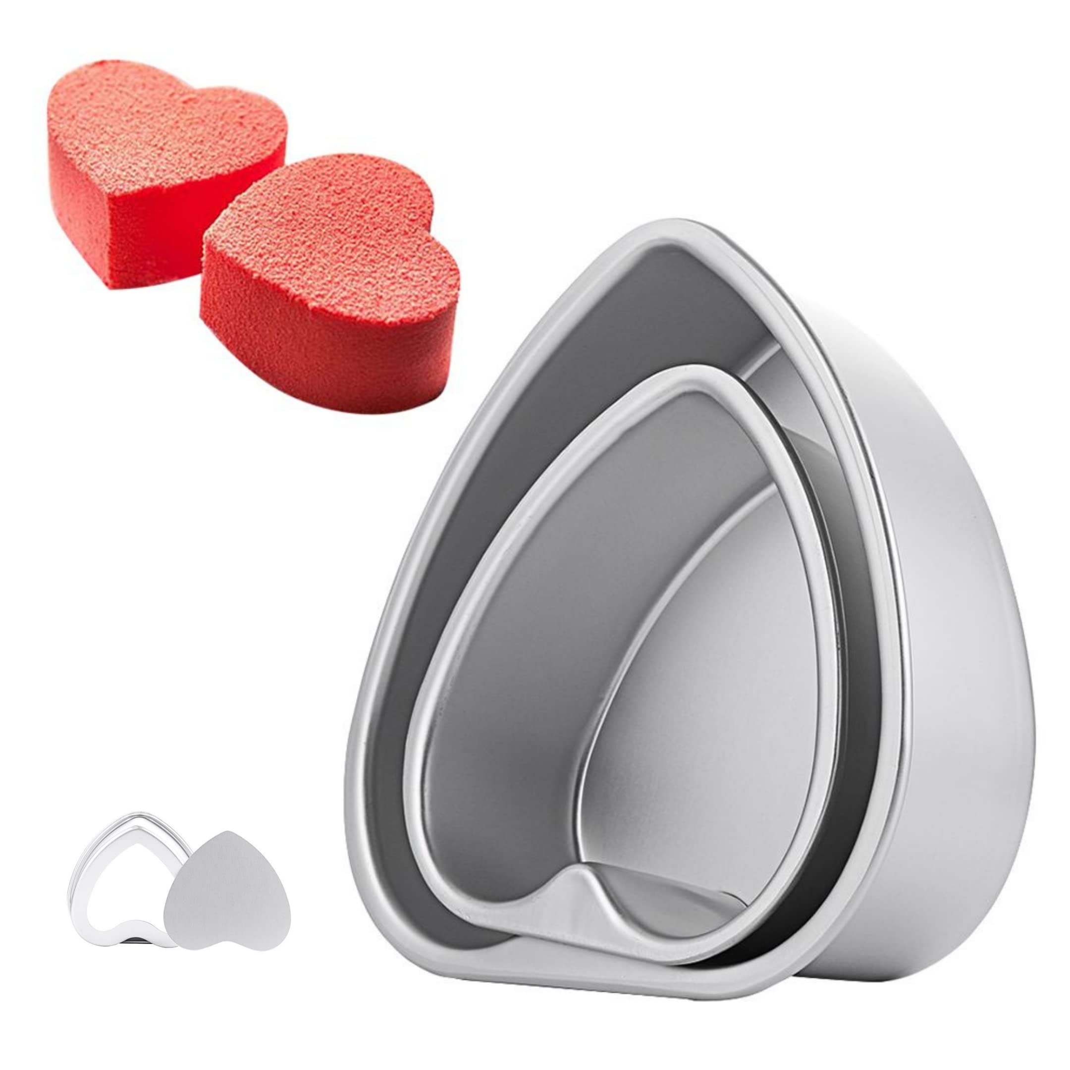 Beyonday 2Pcs Heart Shaped Cake Pan With Removable Bottom, 6 Inch & 8 Inch Aluminum Alloy Cake Trays For Birthday Party Wedding