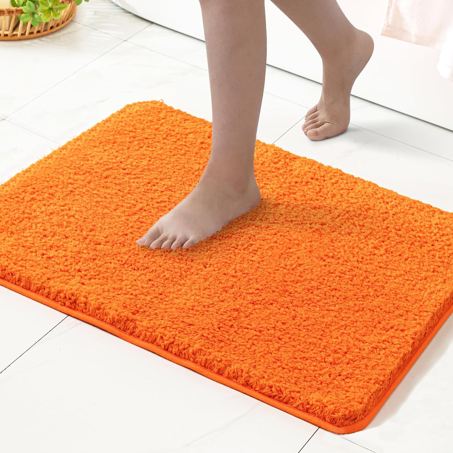 Miulee Fall Orange Bathroom Rugs Non Slip Bath Mat 24'' X 44'' Shaggy Soft Bath Rug Plush Microfiber Absorbent Water For Shower