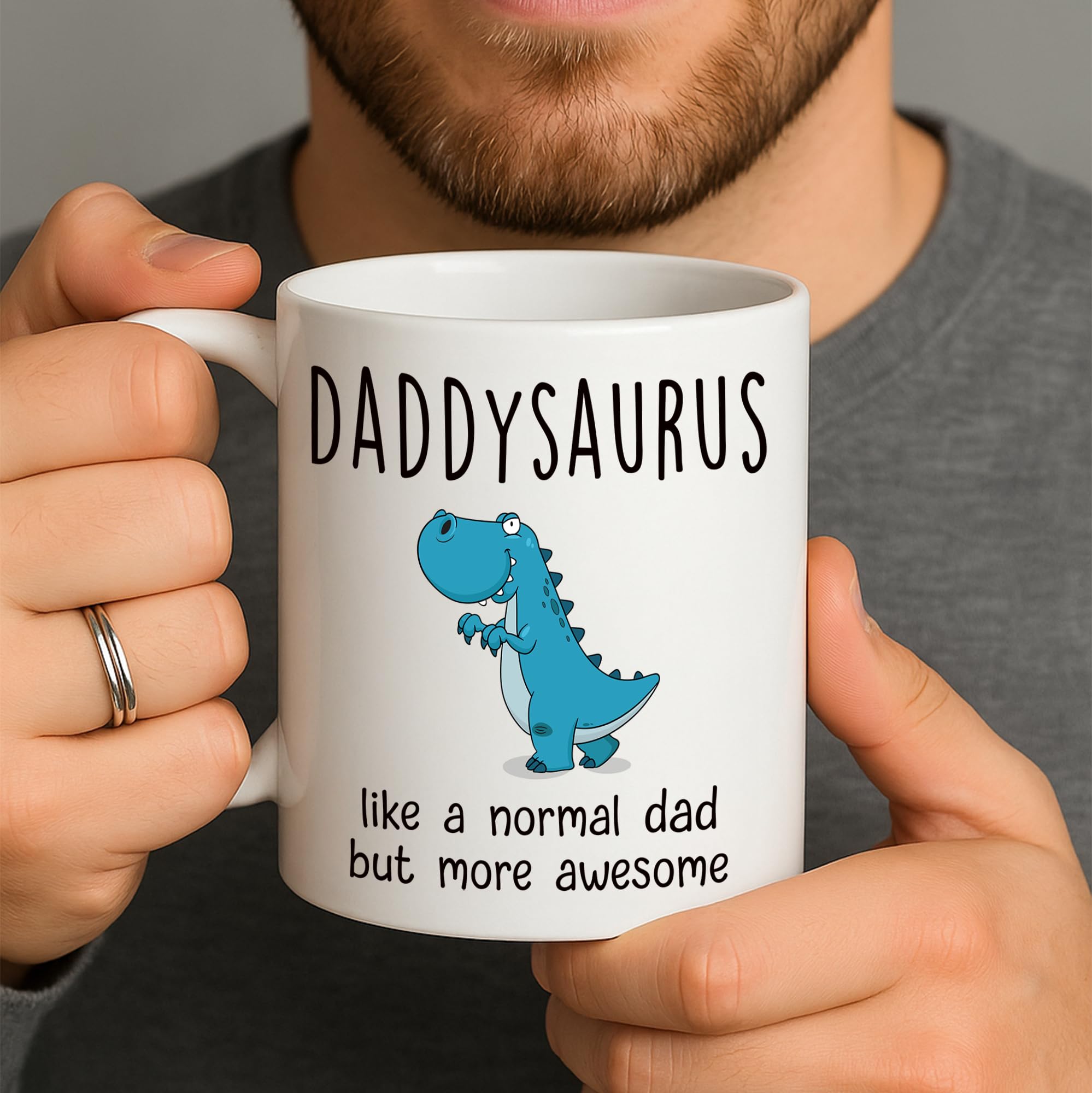 Gossby DADDYSAURUS Coffee Mug for Dad - Funny Gifts for Dad from Daughter, Son, Kid - 11oz T-rex Daddy Mug - Fathers Day, Christ