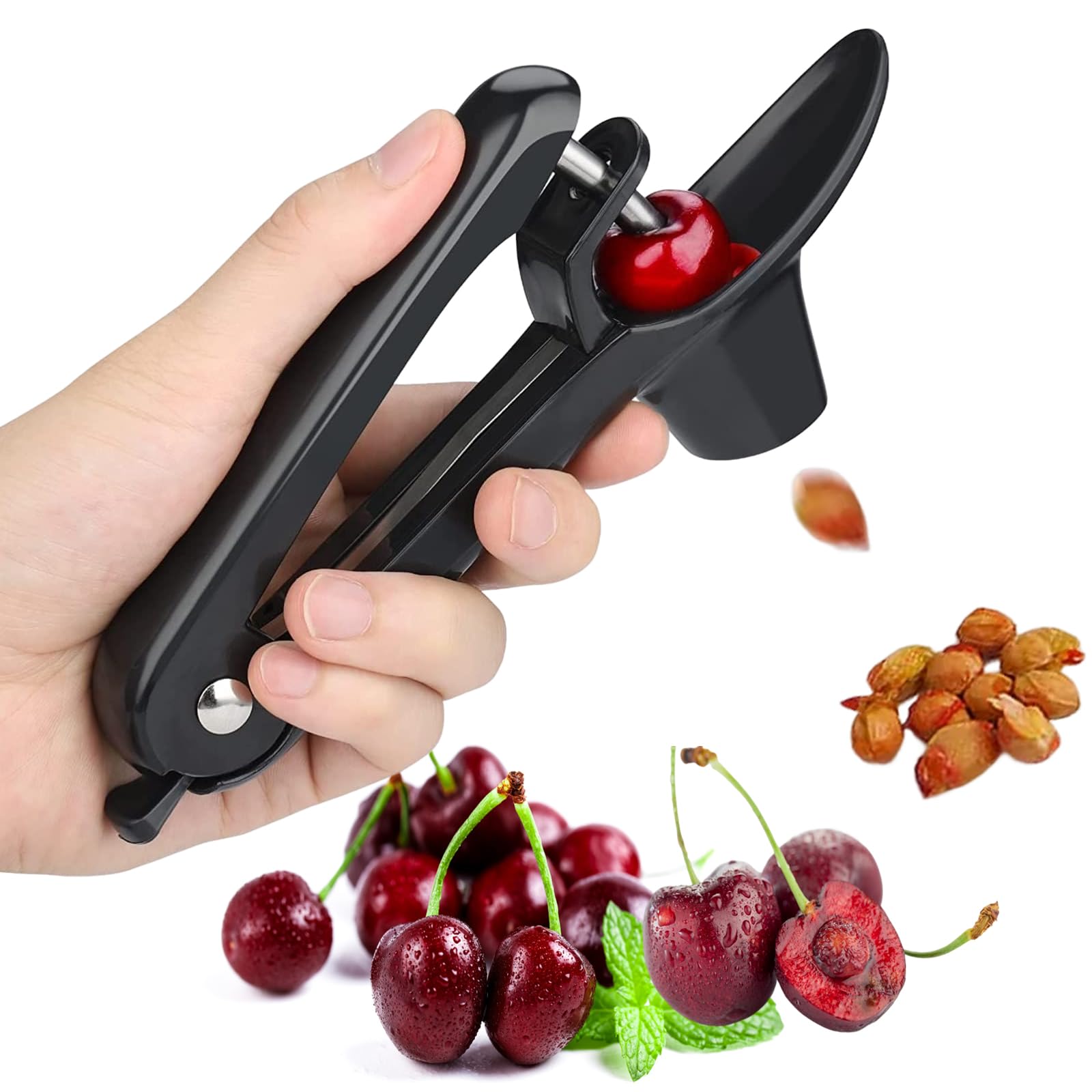 Cherry Pitter Tool, HeavyDuty Stainless Steel Pitting Tool, Portable Cherries Corer Stoner Seed Tool with Lock Design, Fruit Pi