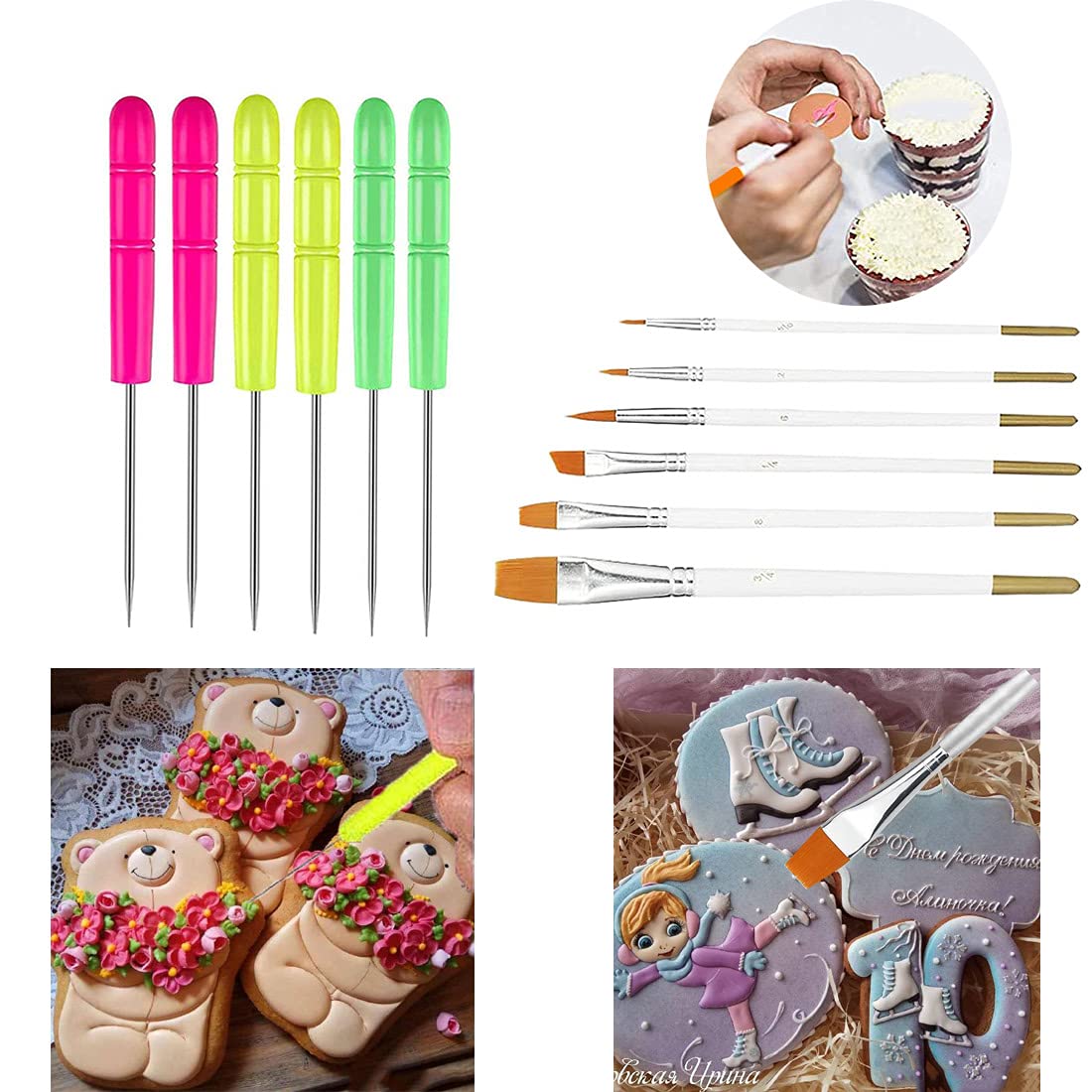 Allri Cookie Decorating Kit Cookie Decorating Supplies With 1 Acrylic Cookie Turntable, 6 Cookie Fondant Brushes 6 Cookie Scribe