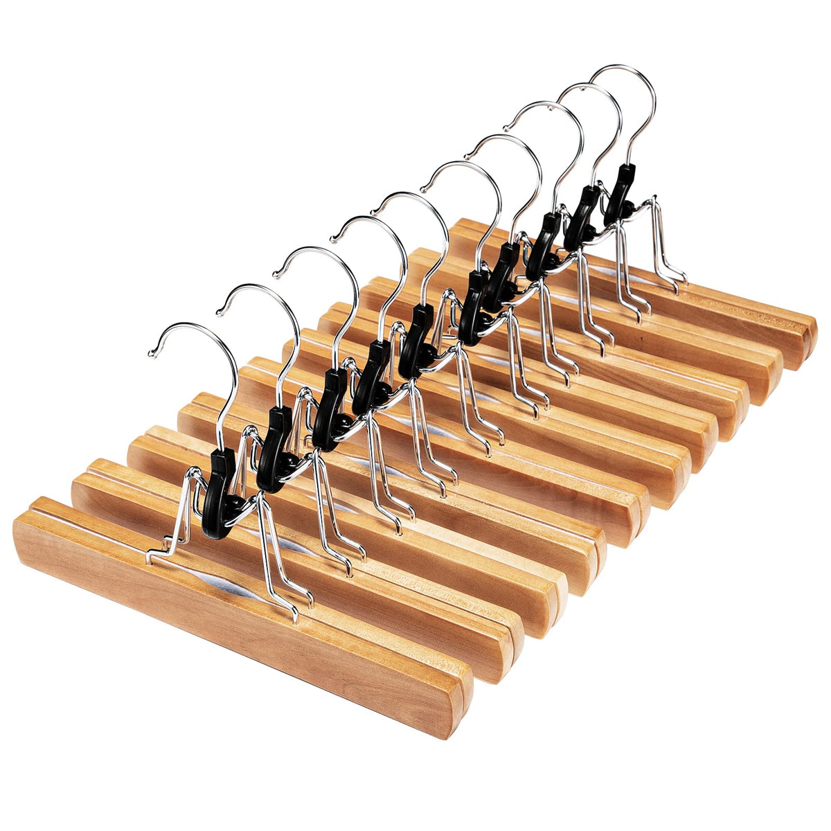 House Day Wooden Pants Hangers 20 Pack Non Slip Skirt Hangers, Smooth Finish Solid Wood Jeans/Slack Hanger With 360 Swivel Hook