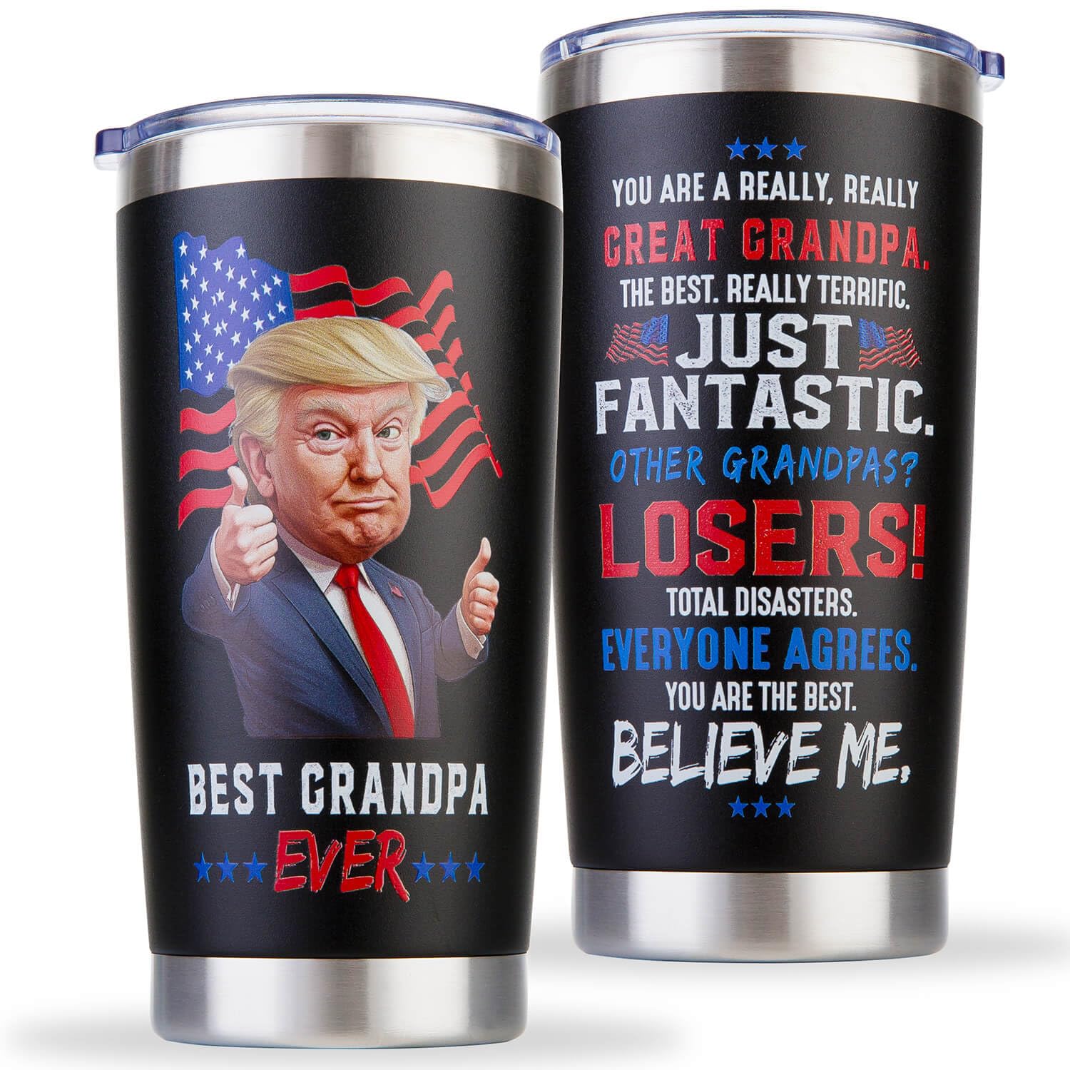 Polmmys Grandpa Gifts - Best Grandpa Ever Mug Cup for Christmas, Birthday, Fathers Day - 20oz Coffee Tumbler, Insulated Stainles