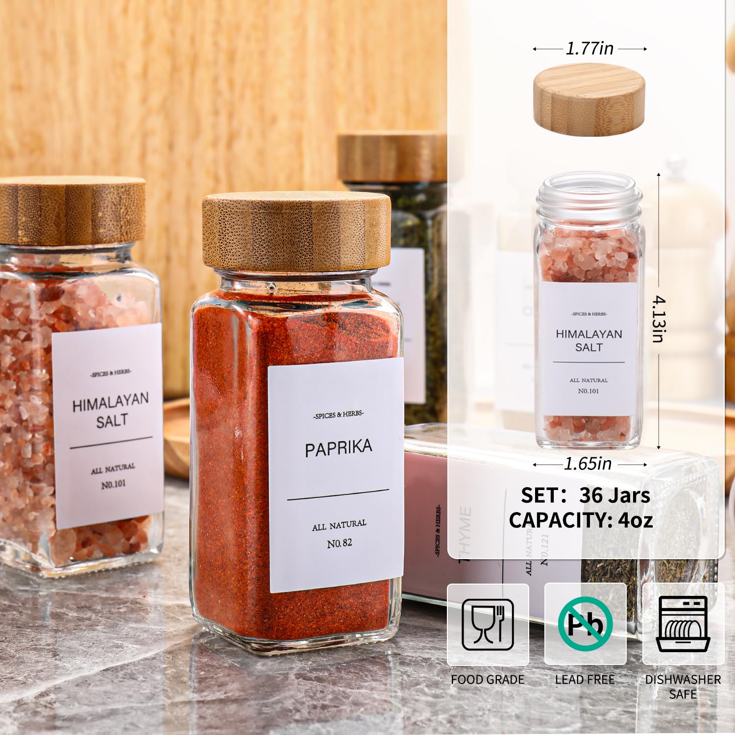 Dimbrah Spice Jars,Spice Jars With Label 24Pcs,Seasoning Containers,Glass Spice Jars With Bamboo Lids,Spices Container Set,Seaso
