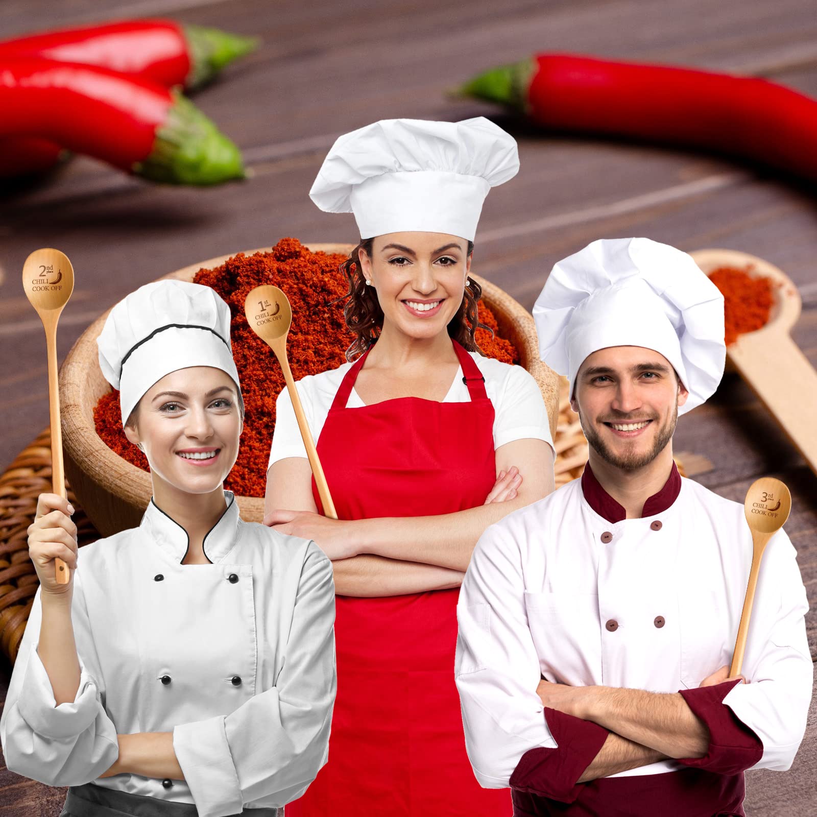 Set Of 3 Chili Cook Off Trophies Prizes, 1St, 2Nd, 3Rd, Wooden Spoons For Cooking, 13 Inch Awards Long Handled Cooking Spoons Fo