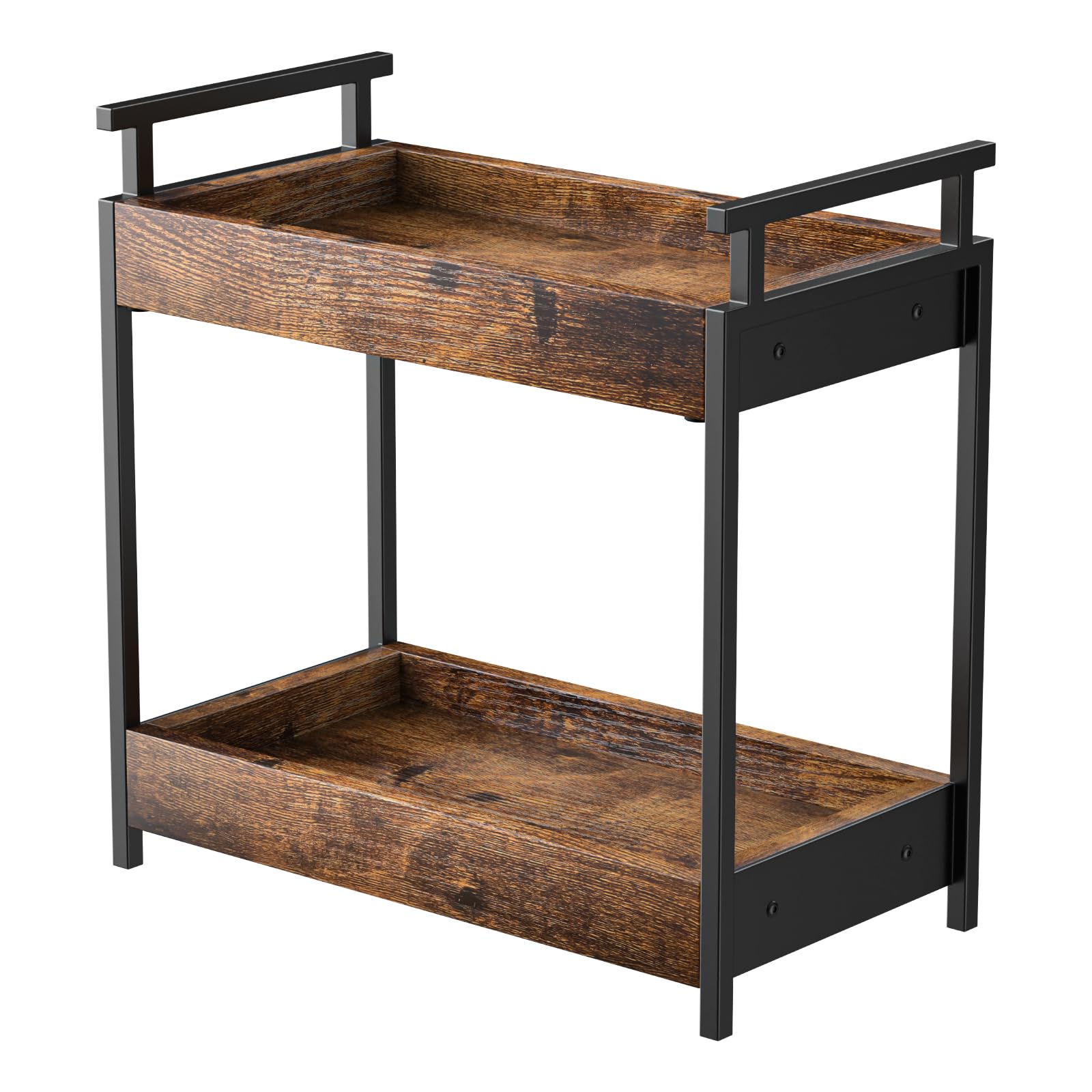 KLM Countertop Coffee Station Organizer, 2 Tier Wooden Shelf for Coffee Bar Accessories, Condiment Storage Caddy for Kitchen, Ba