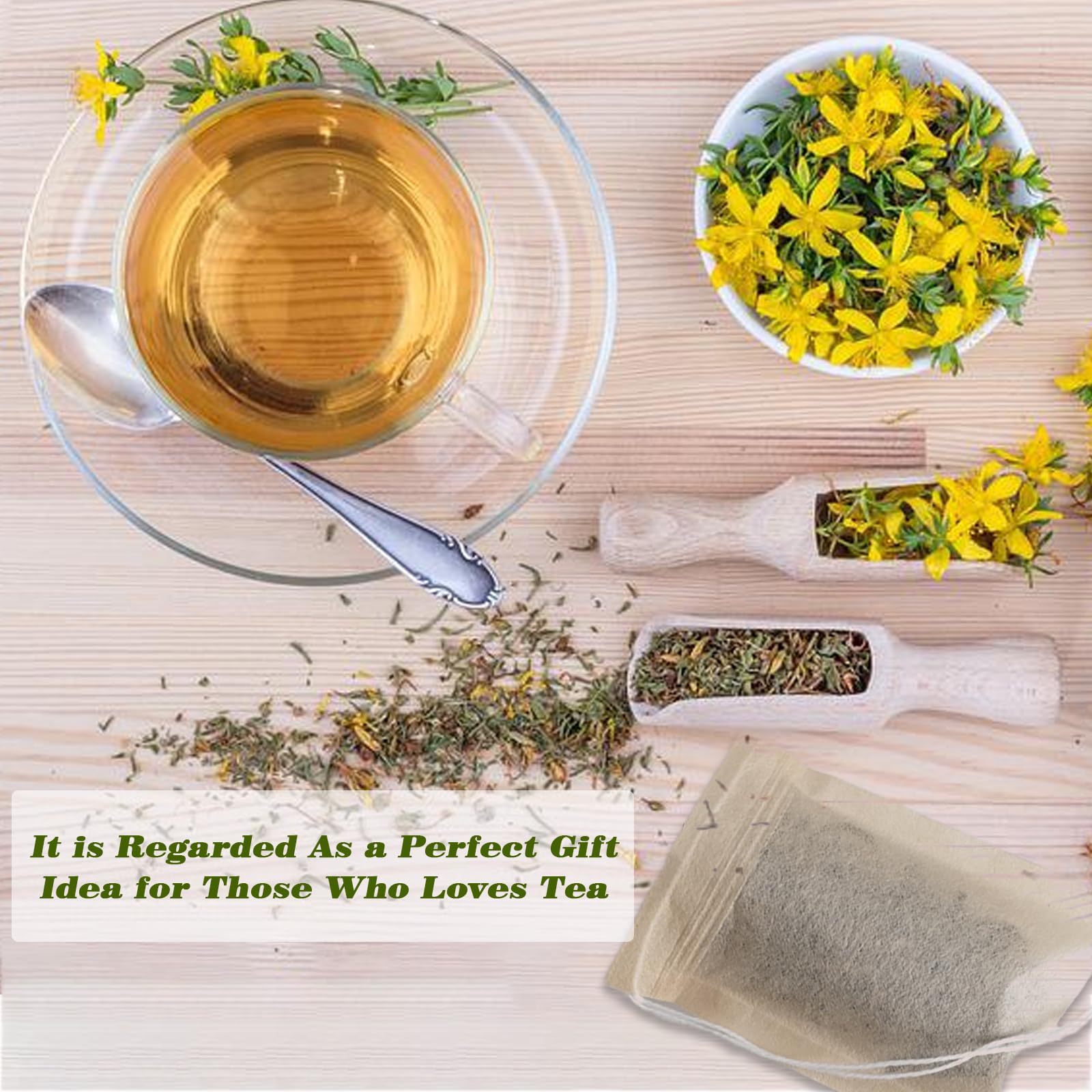 Nepak 200Pcs Tea Filter Bags For Loose Tea,3.15 X 3.94 Inch Disposable Tea Infuser,Empty Tea Bags With Drawstring,Natural Wood P