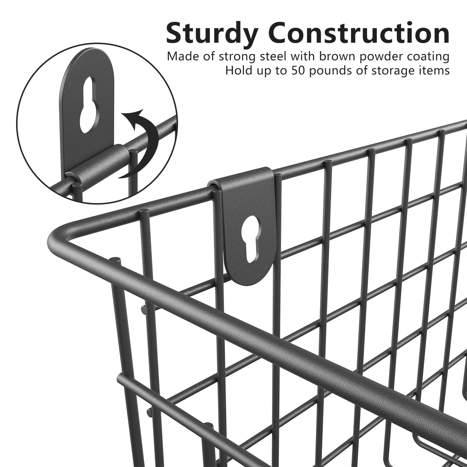 MaraFansie Extra Large Hanging Wall Basket 4-Pack Wall Mounted Wire Basket Cabinet Storage Bin Organizer Wall Shelves Farmhouse Decor for Home Kitchen Bathroom  Black