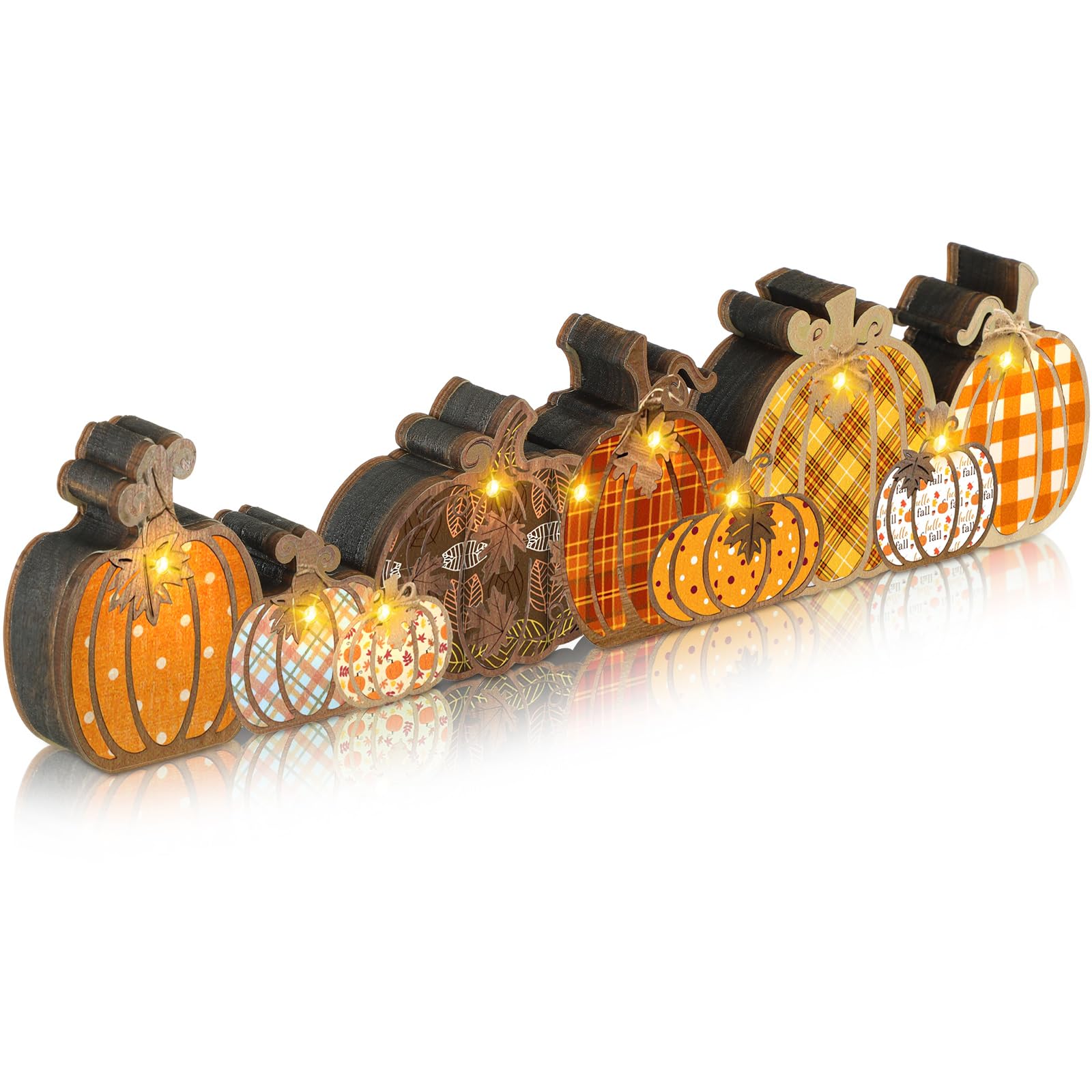 Yousoontic Thanksgiving Fall Pumpkin Decor Table Centerpieces Halloween Wooden Pumpkin Sign Decorations with LED Lights 3D Block
