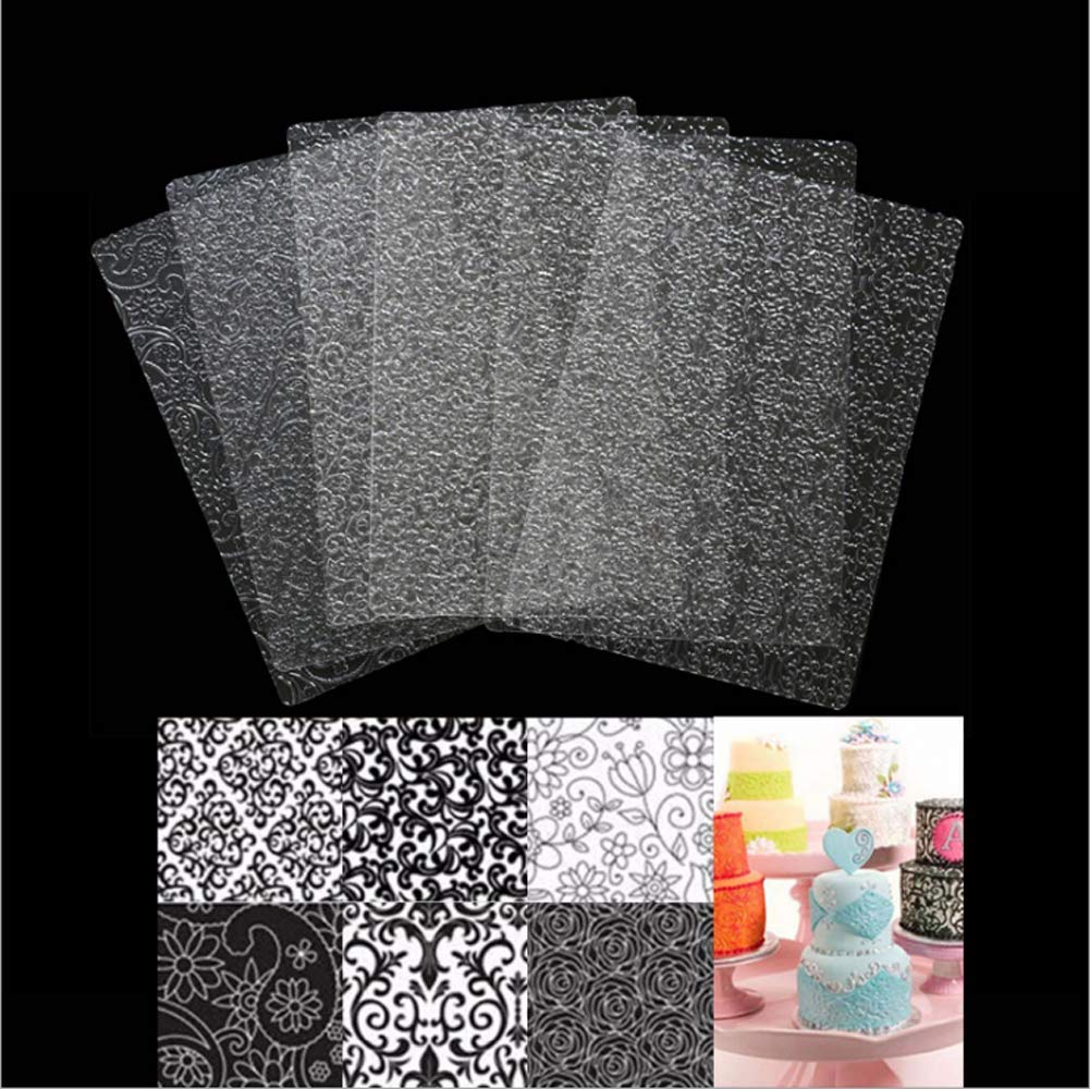 Zqwe 6Pcs Texture Mat Stencil Molds Biscuit Cake Mold Floral Texture Fondant Transparent Printing Mould Baking Cake Decoration