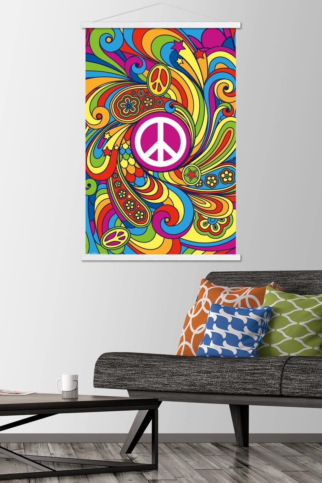 Trends International Peace Sign Wall Poster, 22.375'' X 34'', Premium Print And White Hanger Bundle