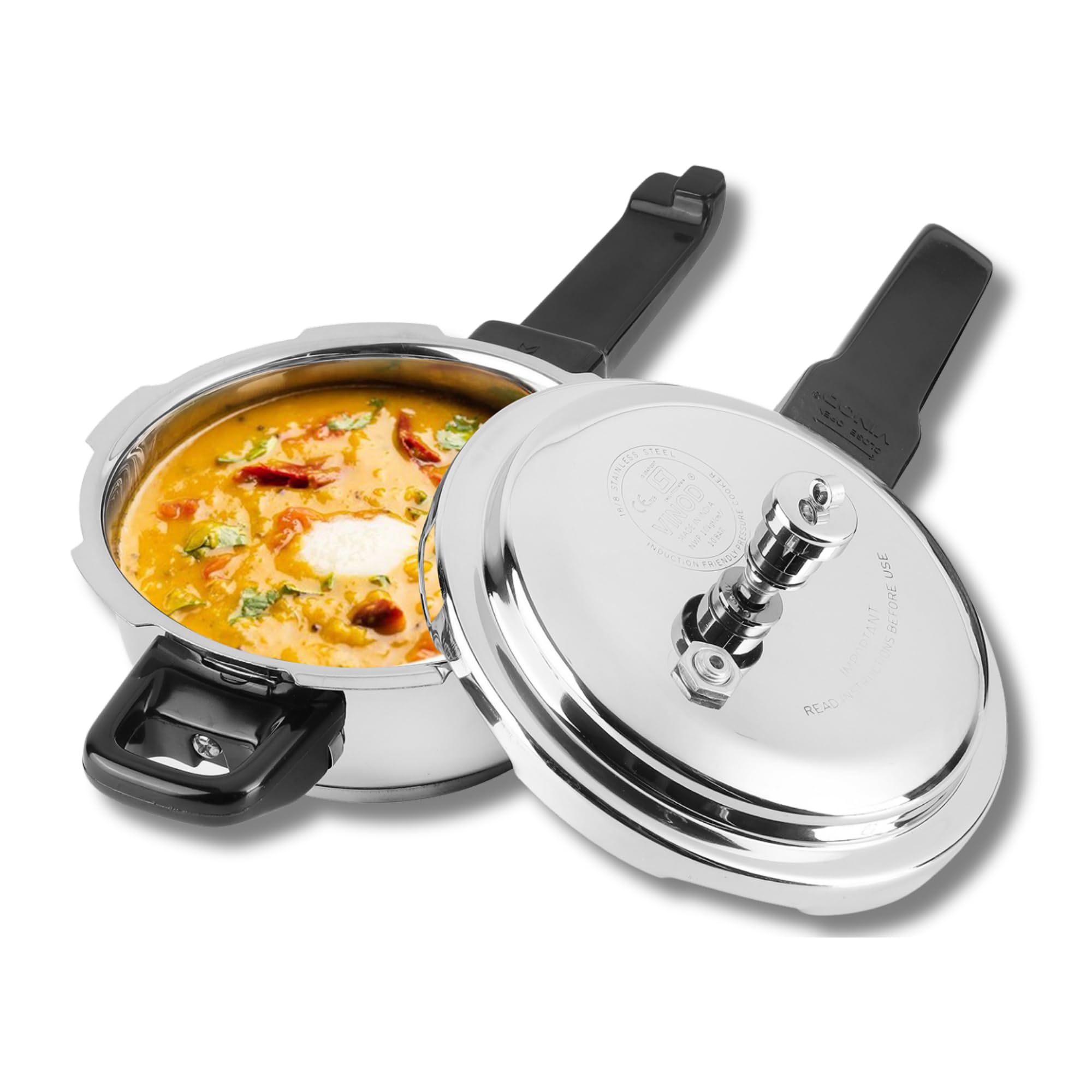 Vinod Stainless Steel Deep Pan Pressure Cooker 4.5 Litres | Dual Use As Fry Pan & Cooker | Sandwich Bottom | Induction & Gas Com
